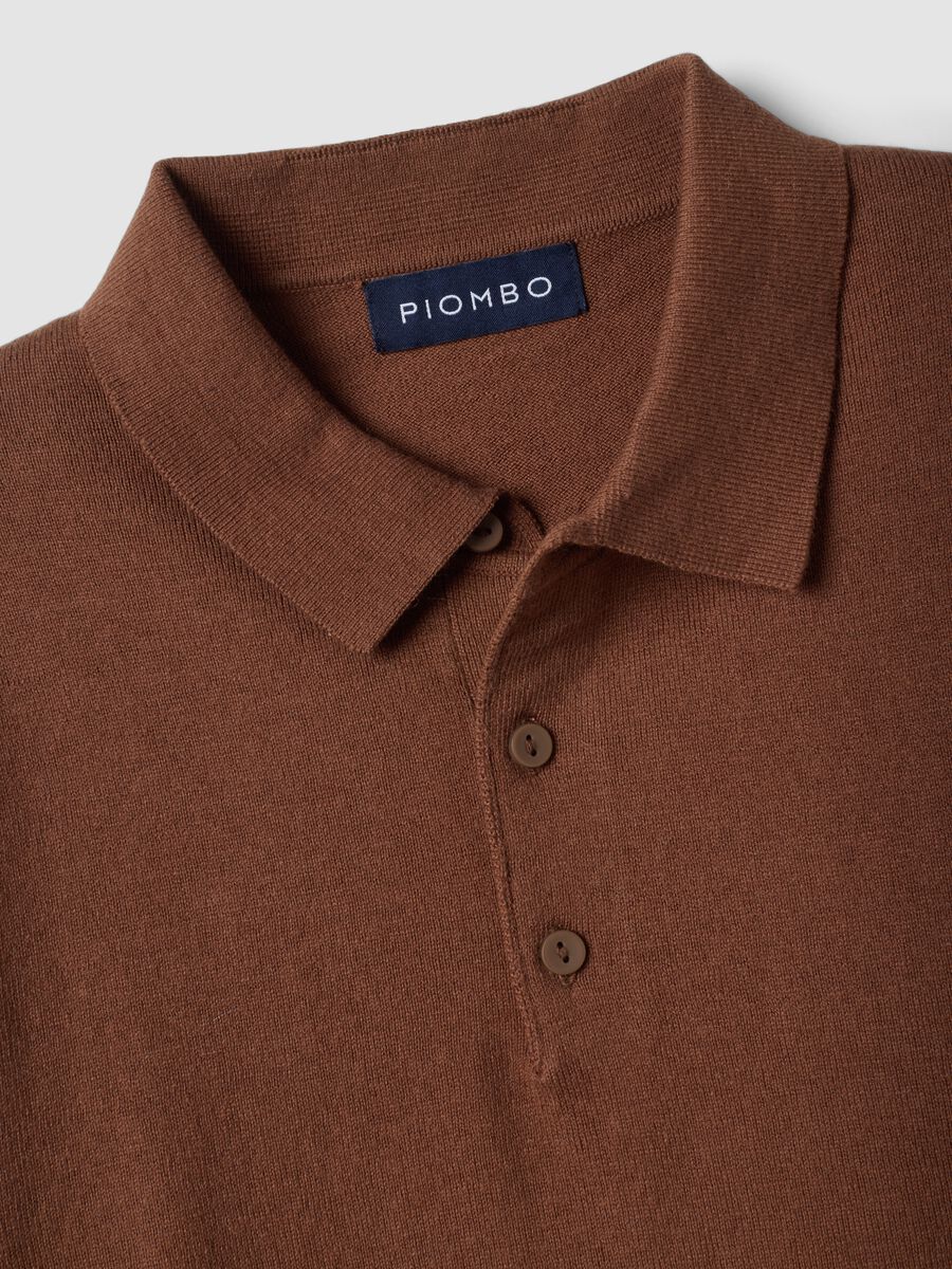 Brown long-sleeve regular-fit cotton and cashmere-blend polo shirt_1