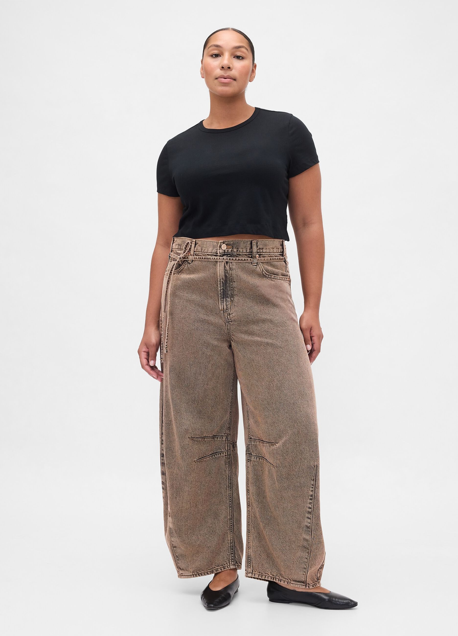 Brown wide-leg trousers in cotton and Lyocell