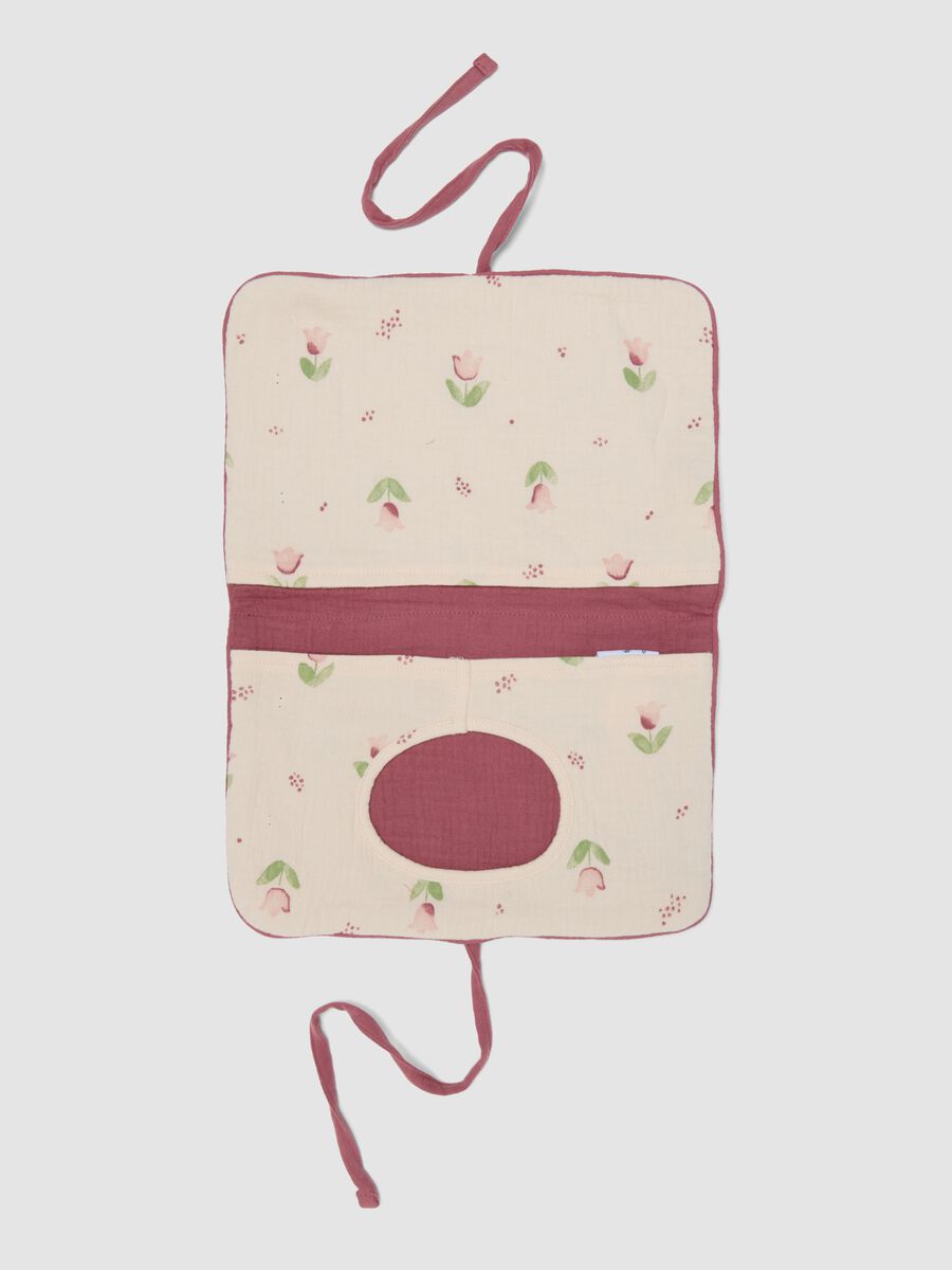 Pink portable changing mat in pure cotton with floral print_1