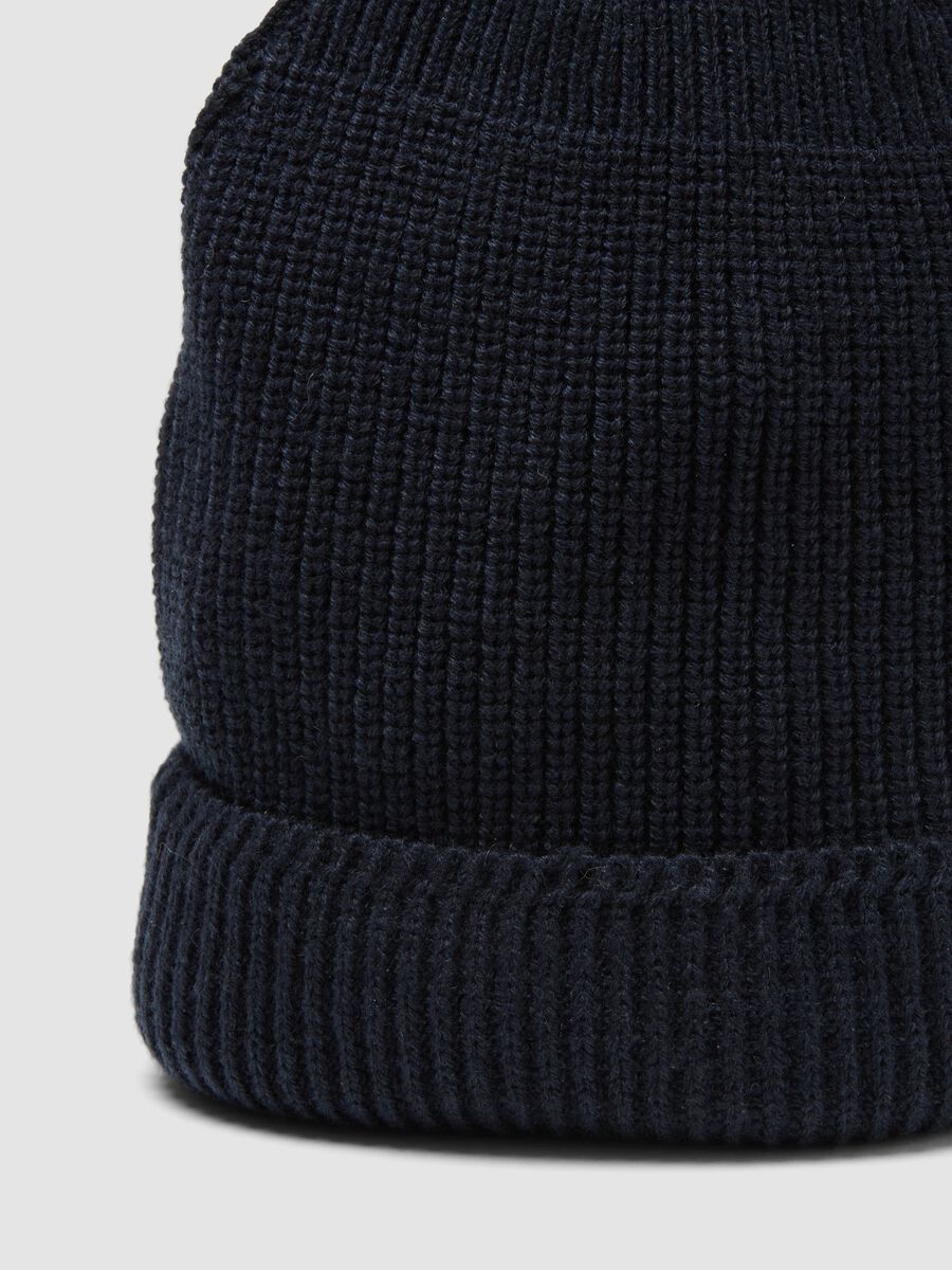 Blue rib-knit beanie with turn-up_2