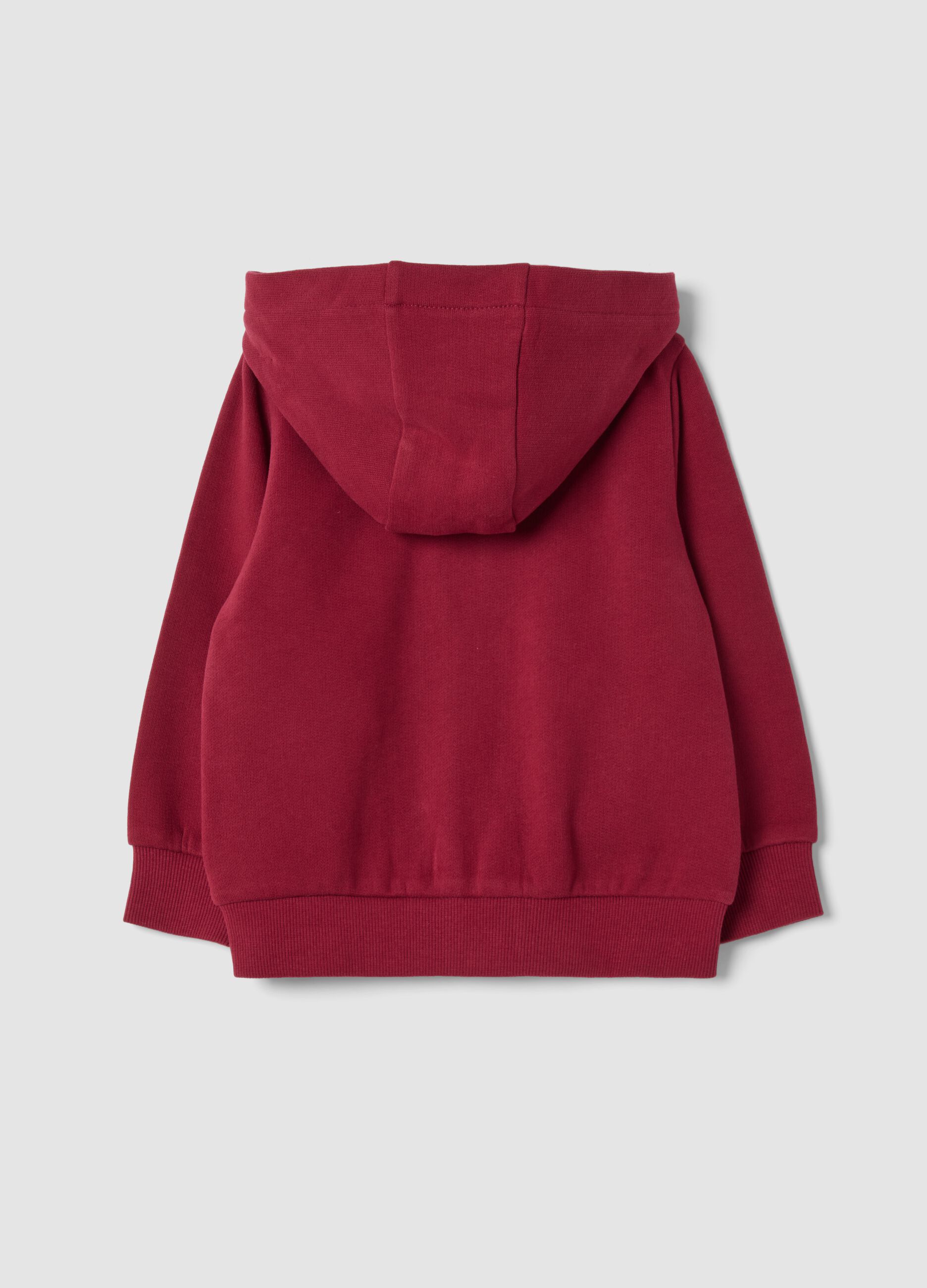 Red organic cotton hooded sweatshirt with crew neck