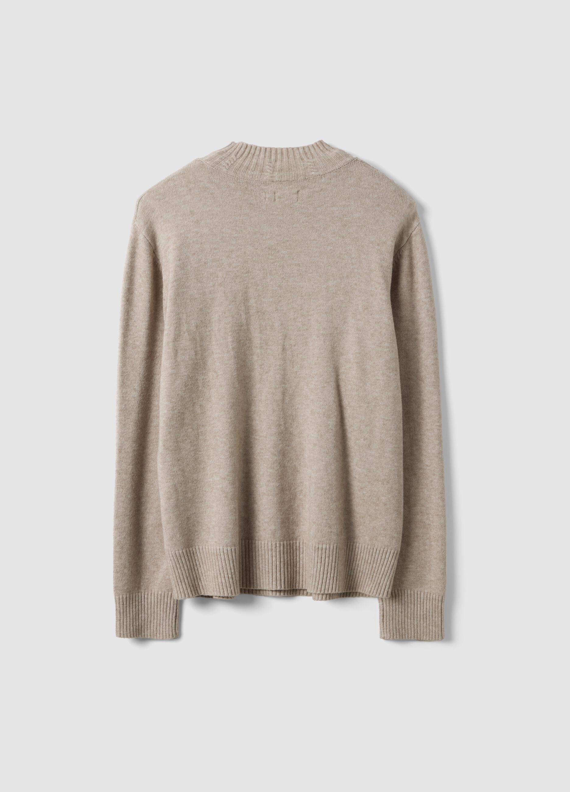Beige viscose-blend ribbed high-neck jumper, regular fit