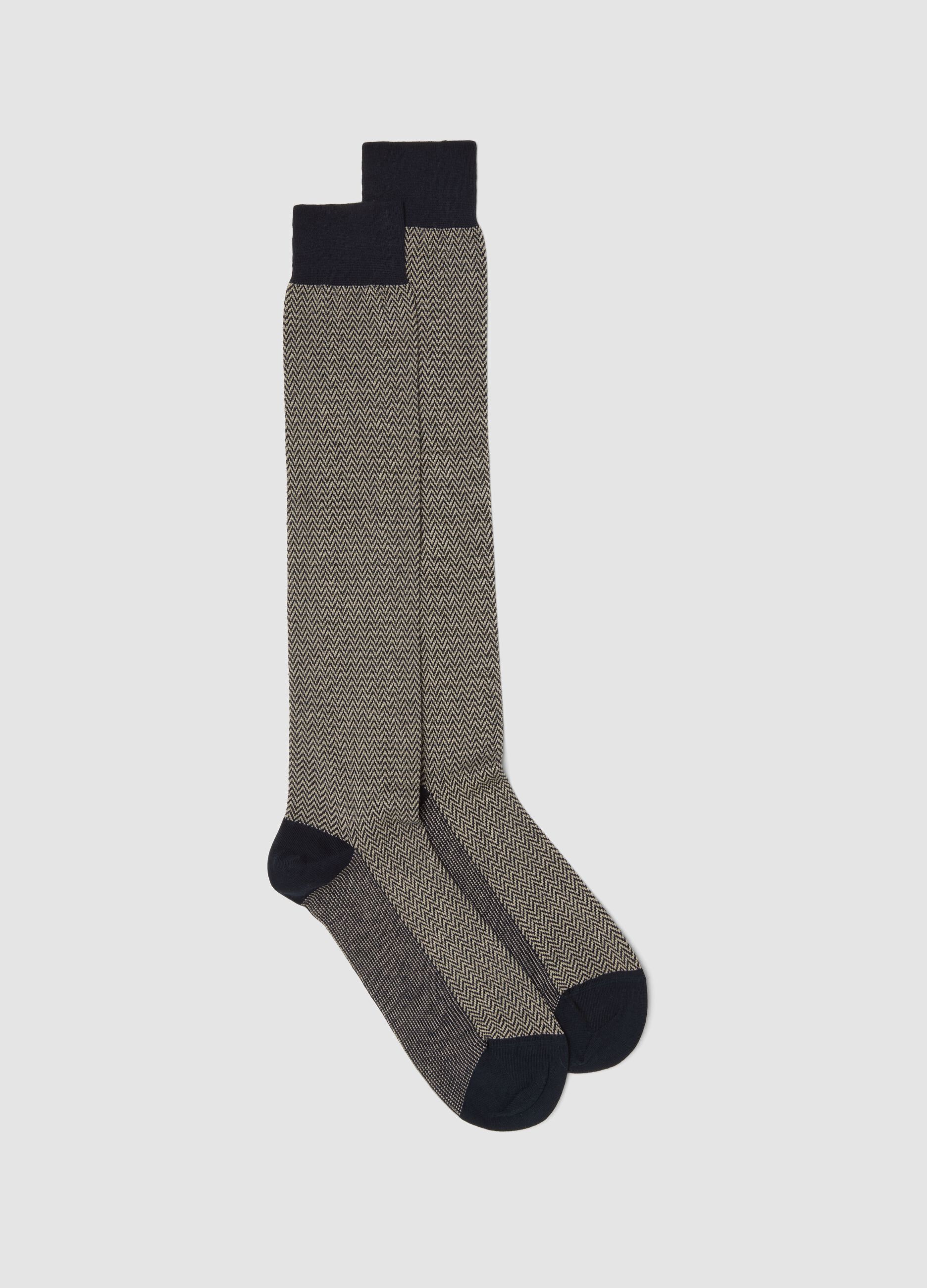 Navy blue long socks in stretch cotton