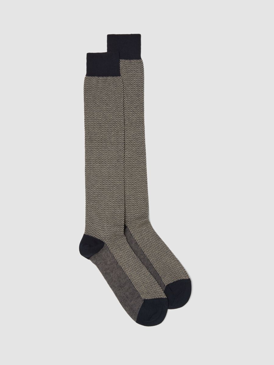 Navy blue long socks in stretch cotton_0