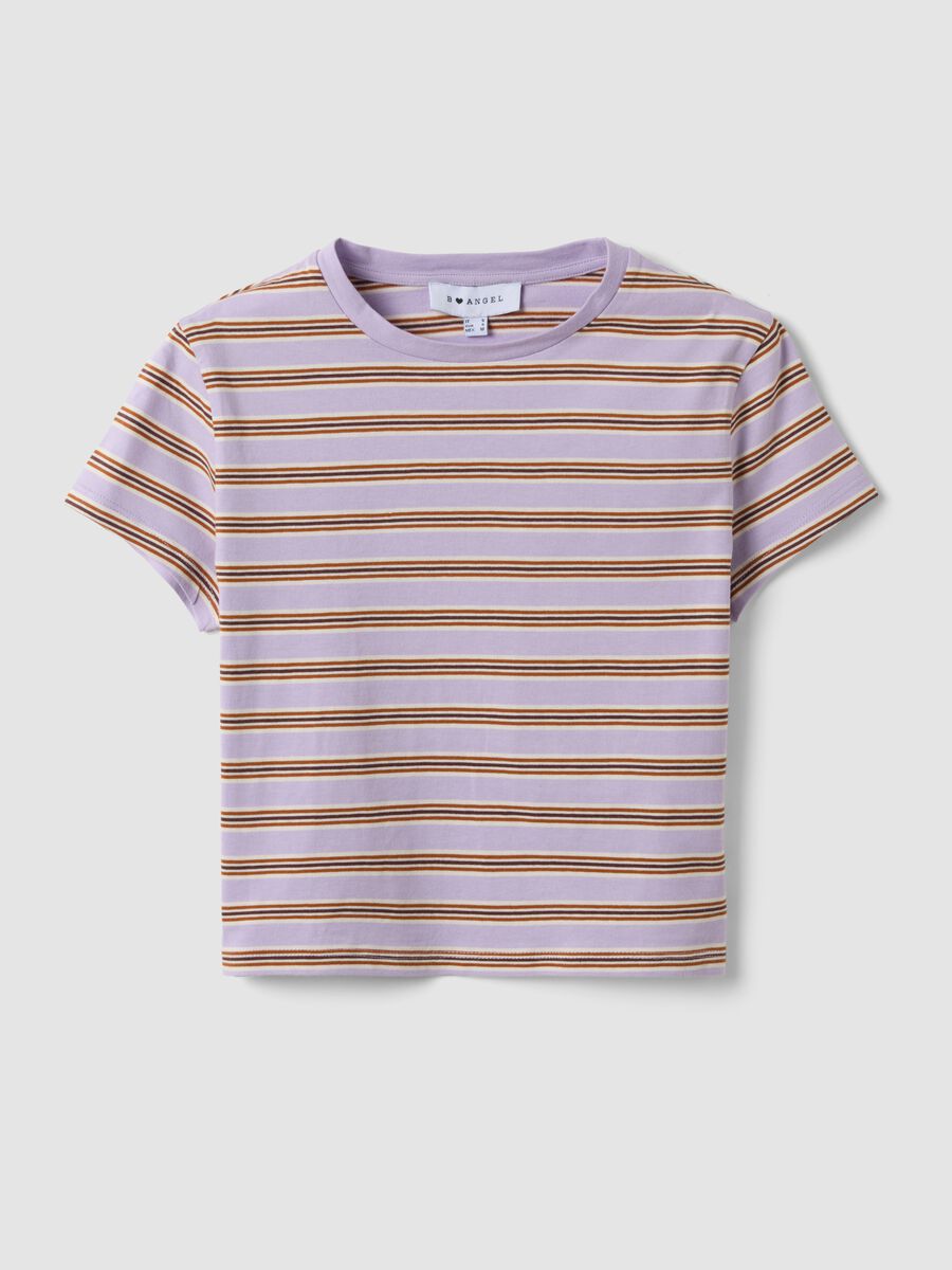 Purple striped pure cotton cropped T-shirt with print_0