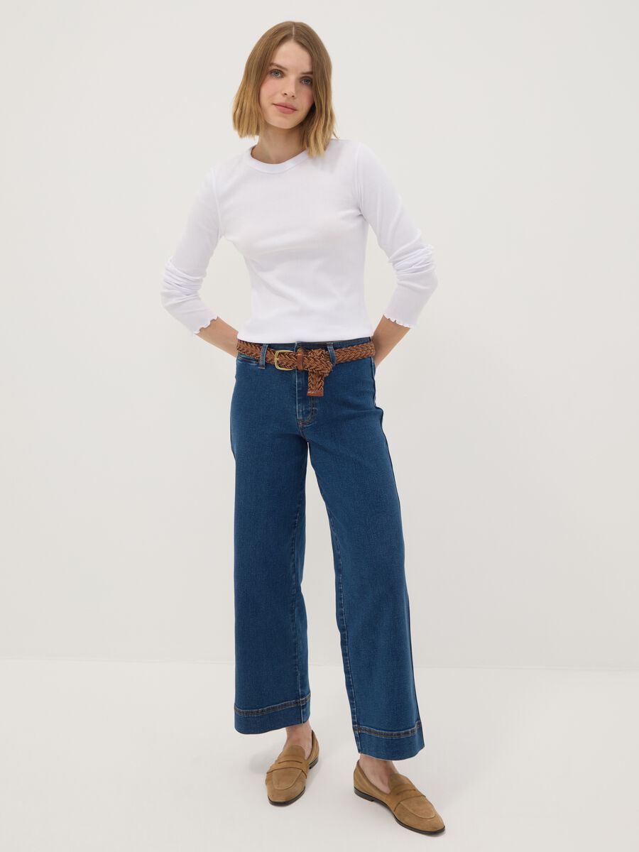White pure cotton long-sleeve crew-neck T-shirt, regular fit_1