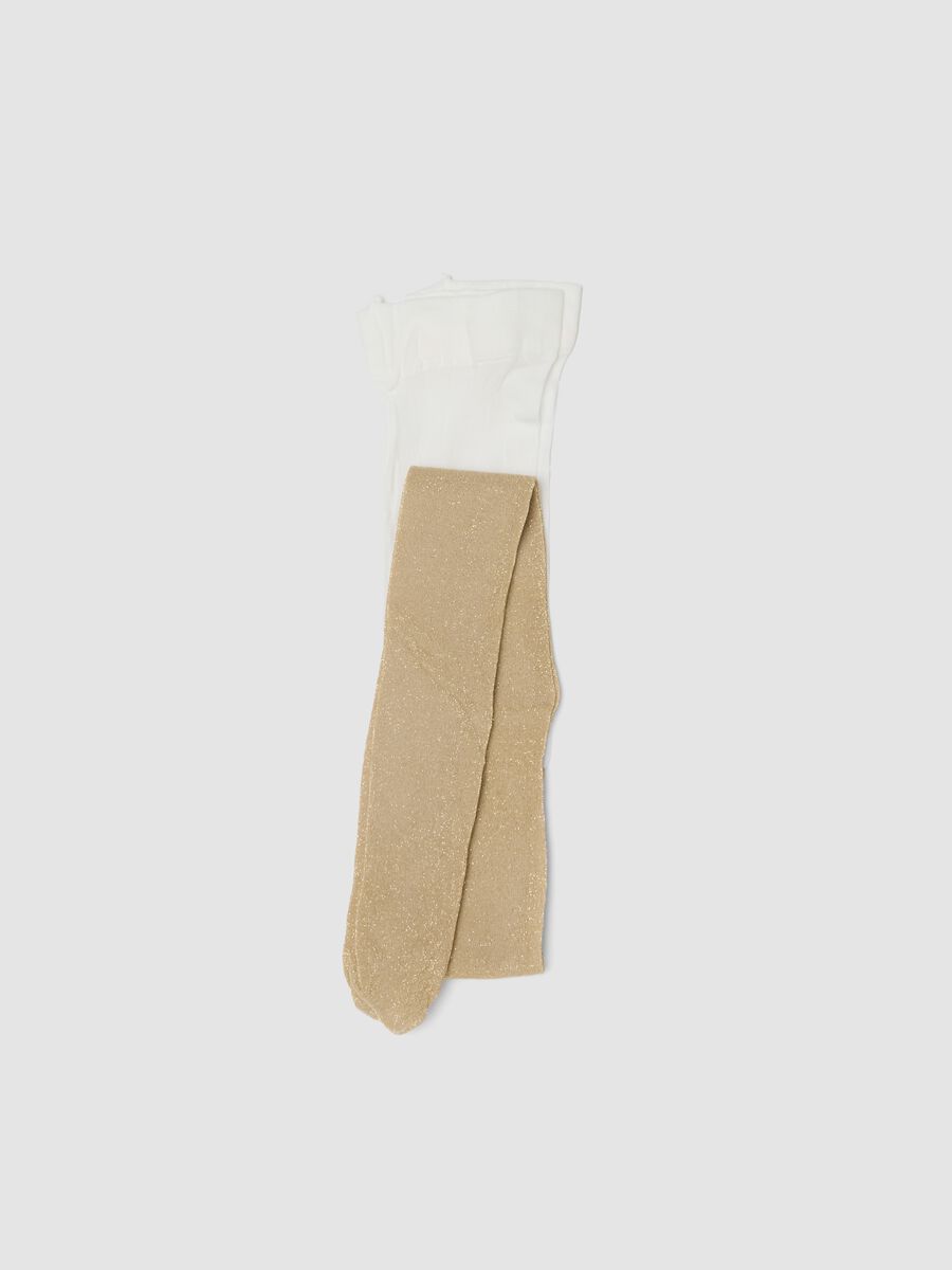 White stretch tights with shimmering yarn_0