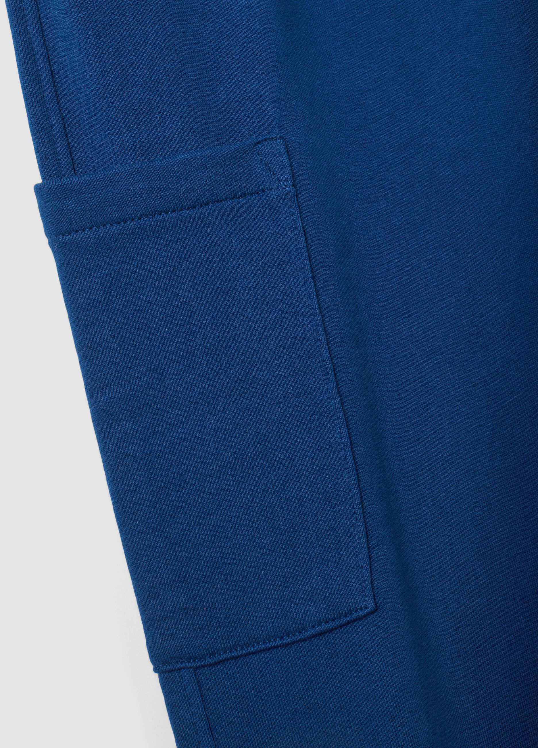 Pantaloni jogger blu in puro cotone con tasche cargo relaxed fit