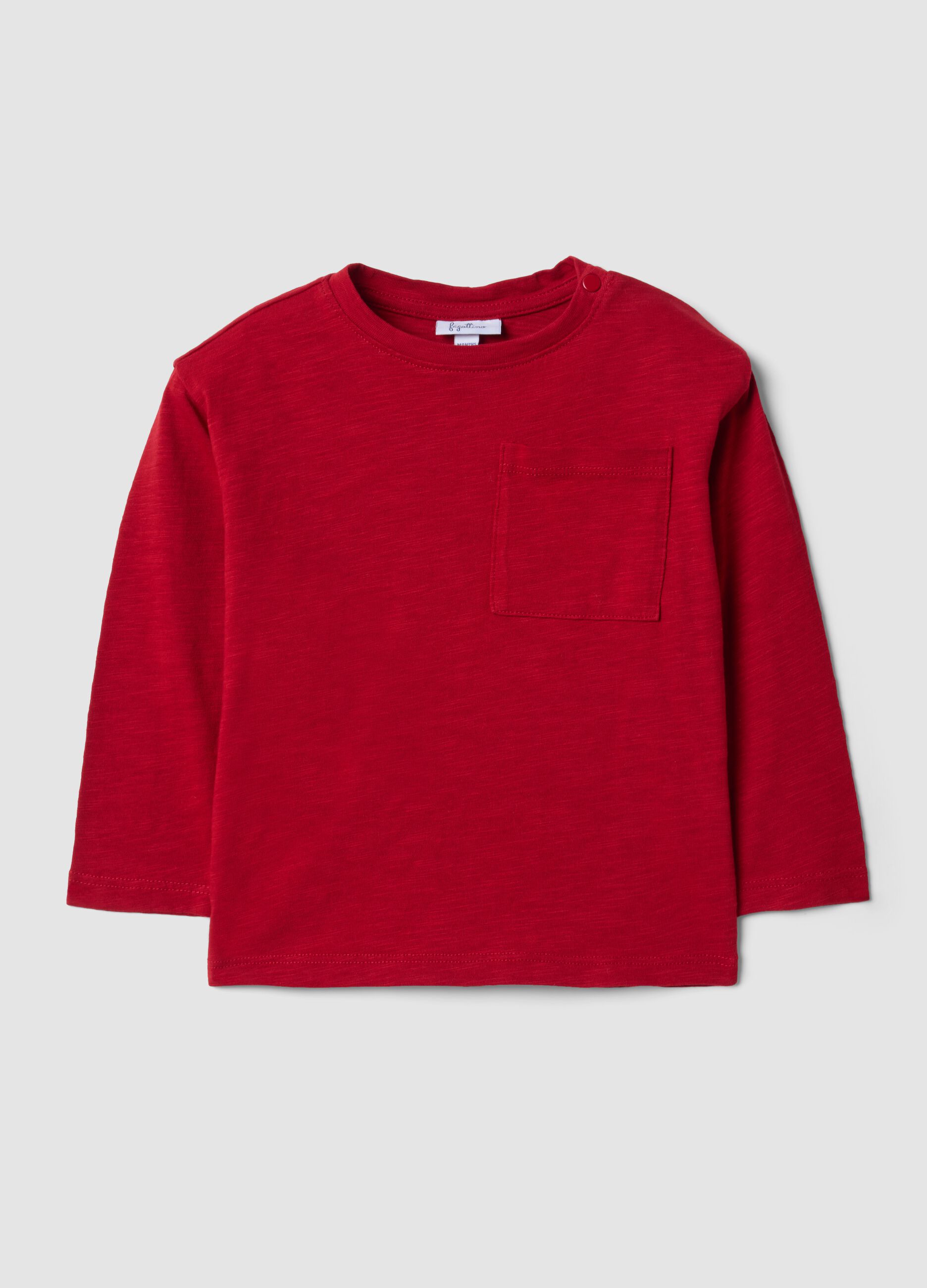 T-shirt rossa in puro cotone organico con girocollo e taschino