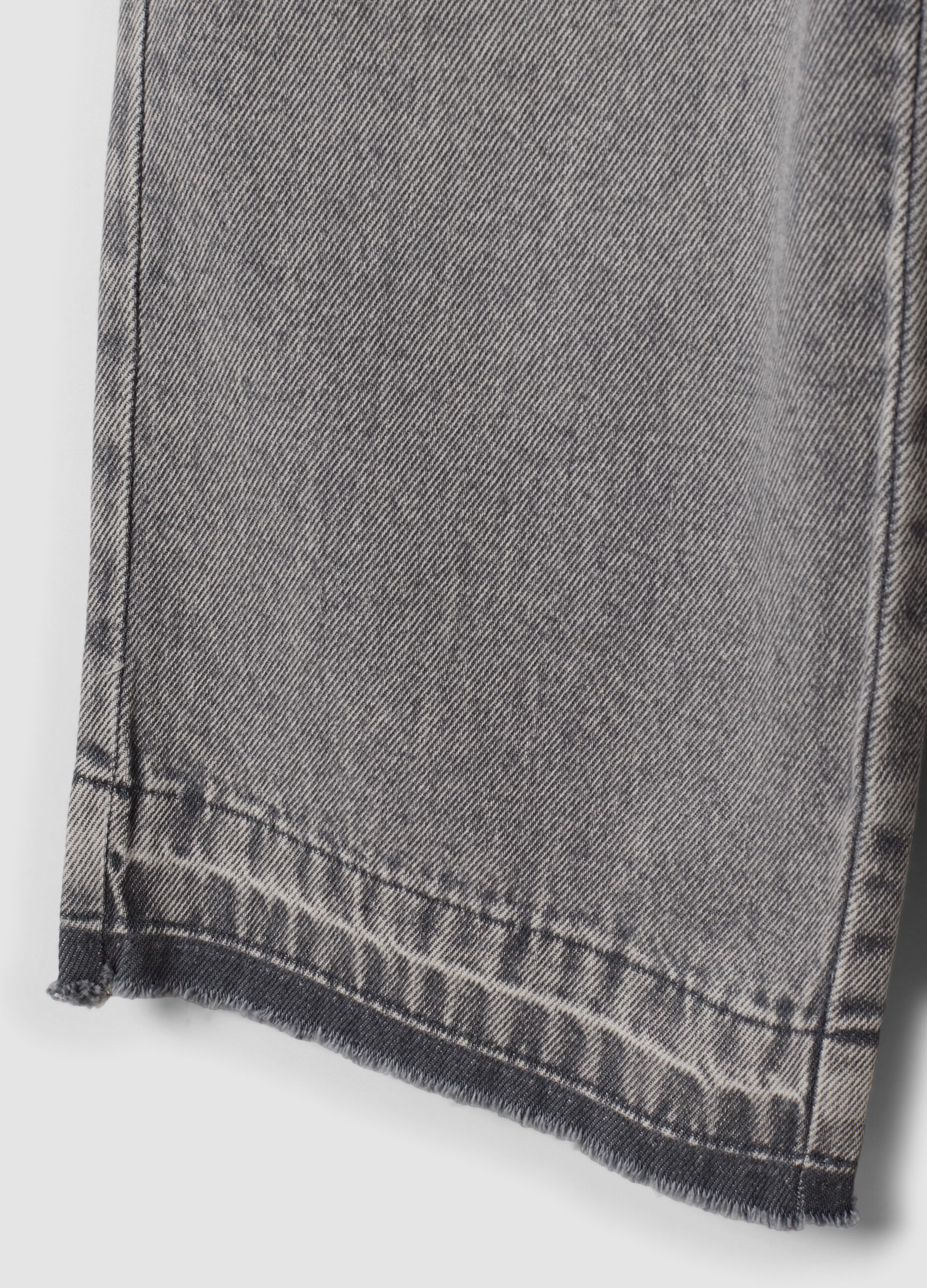 Girls' Grey Wide-Leg Pure Cotton Jeans with Elasticated Waist