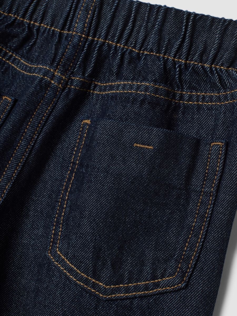 Dark blue wide-leg pure cotton jeans_3