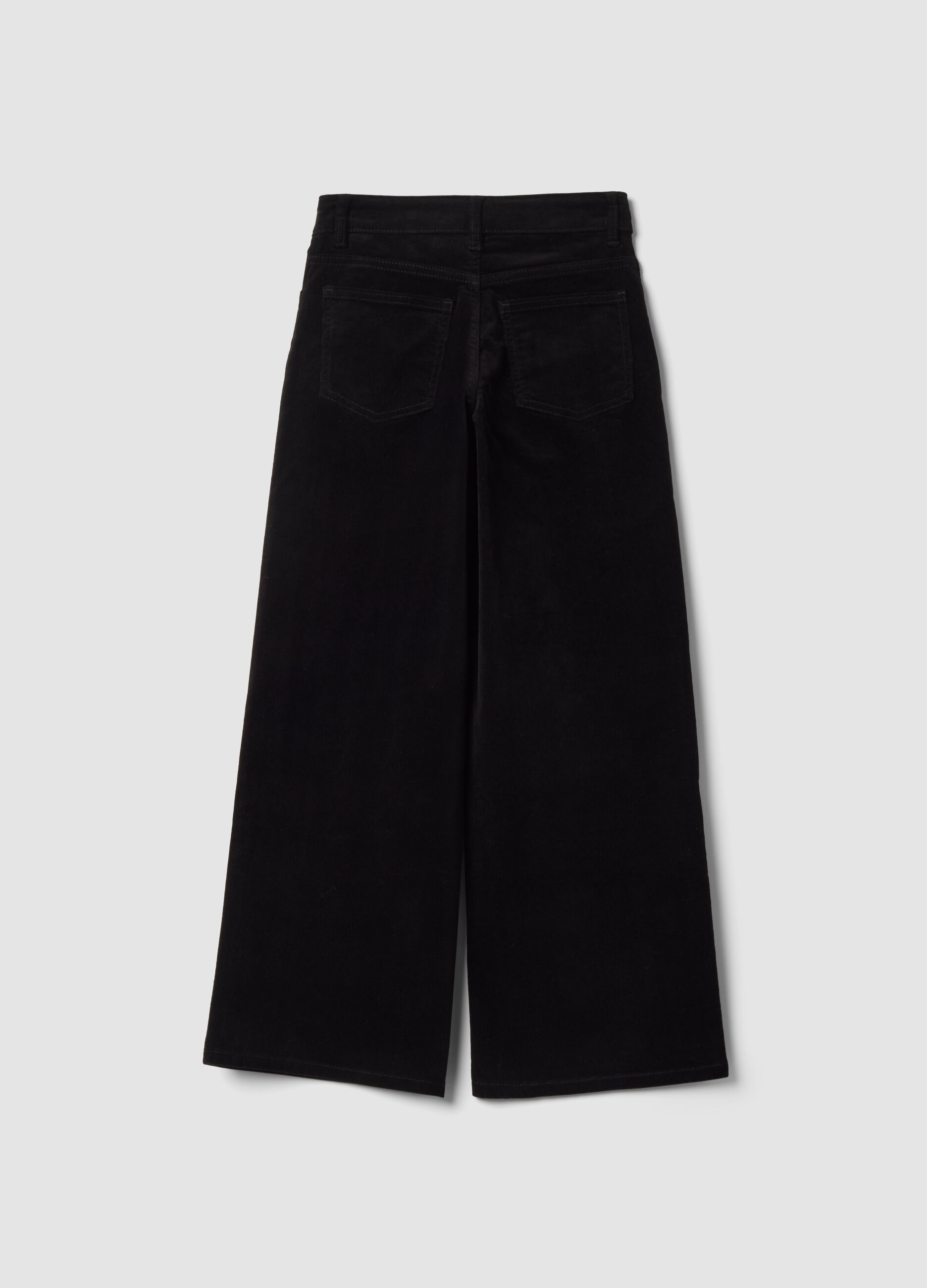 Black wide-leg stretch cotton trousers