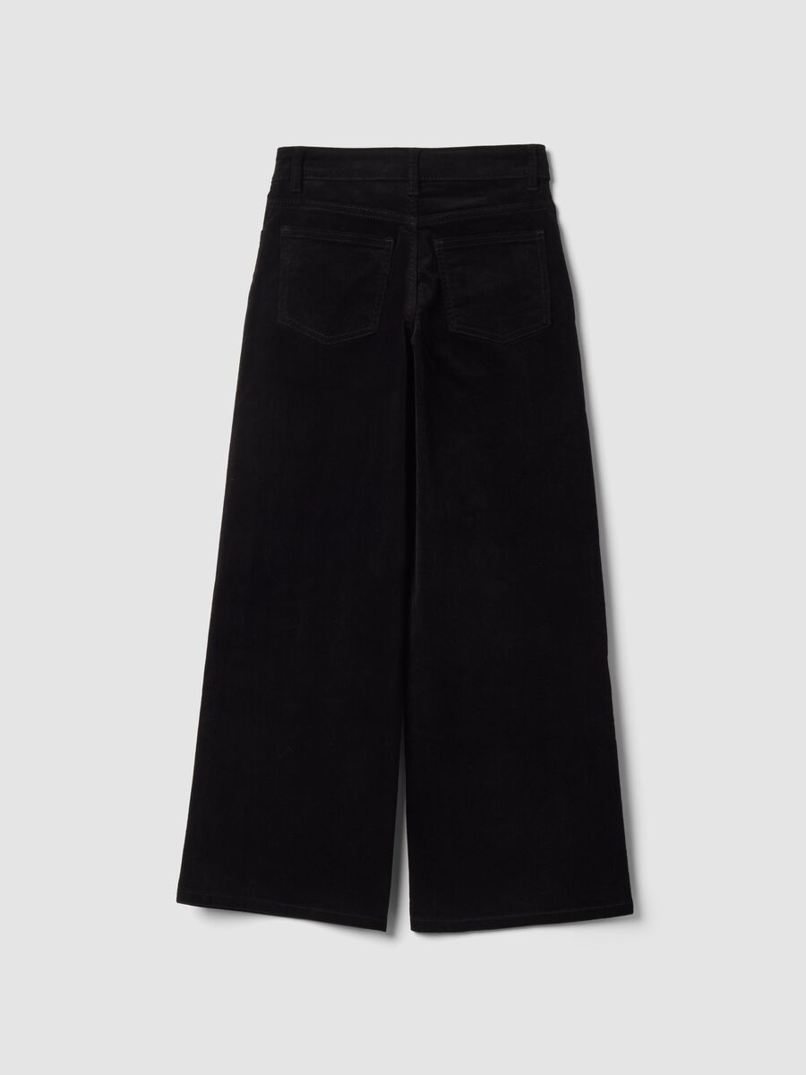 Black wide-leg stretch cotton trousers_2