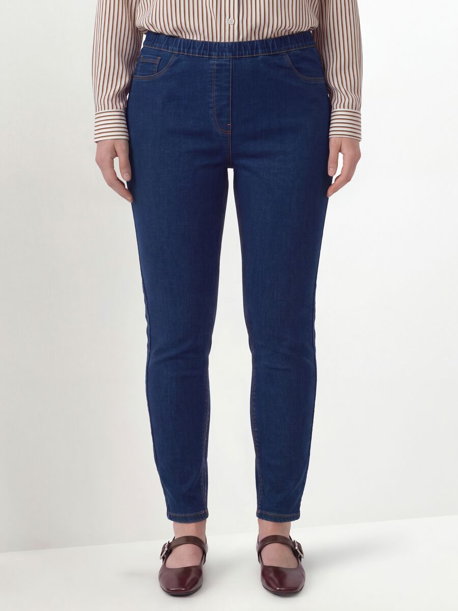Blue skinny jeggings in stretch cotton and viscose_1