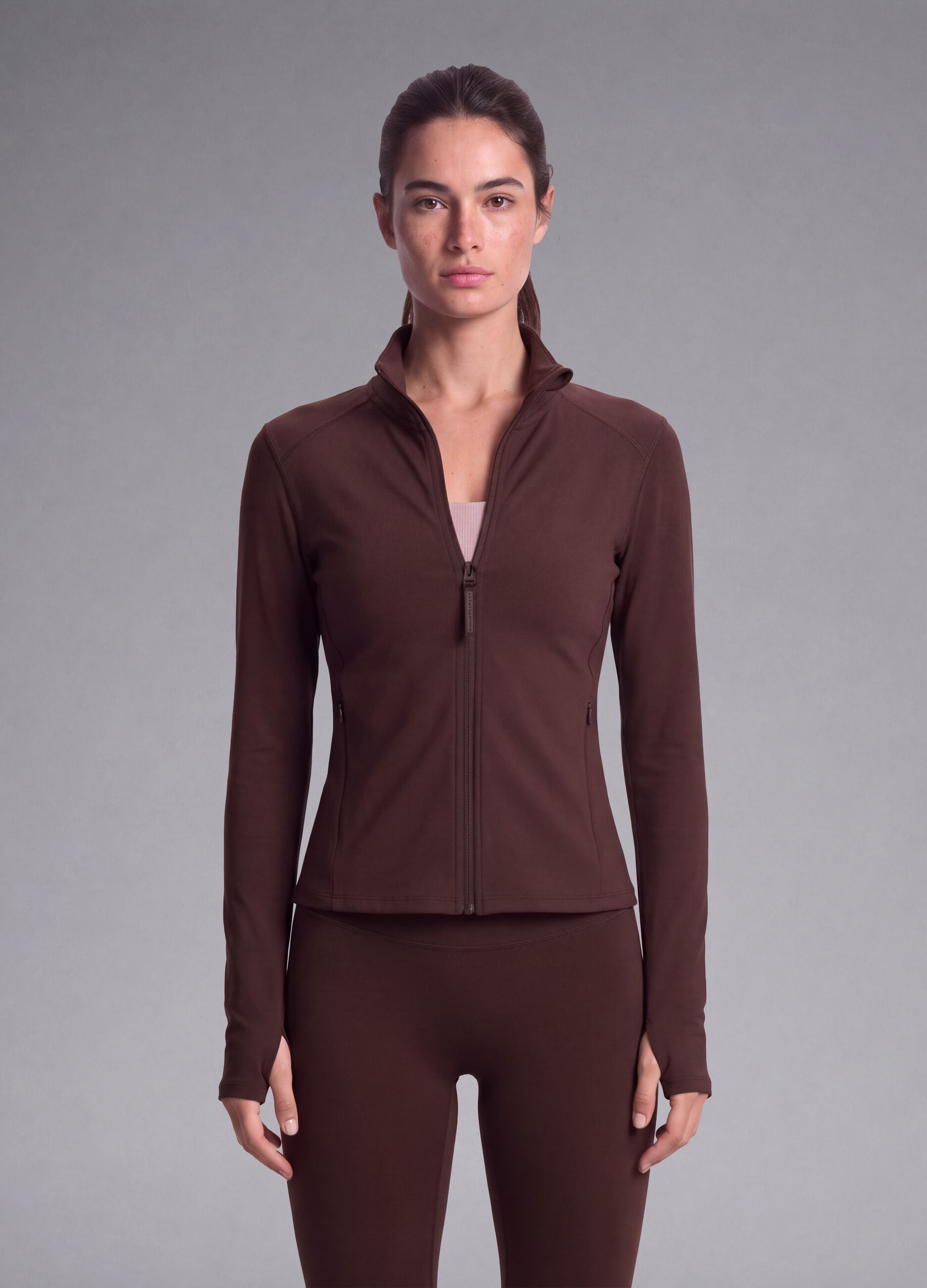 Brown fitted full-zip jacket in stretch fabric ALTAVIA STUDIO