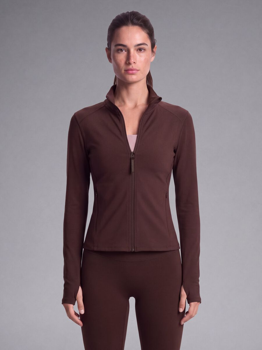 Brown fitted full-zip jacket in stretch fabric ALTAVIA STUDIO_0