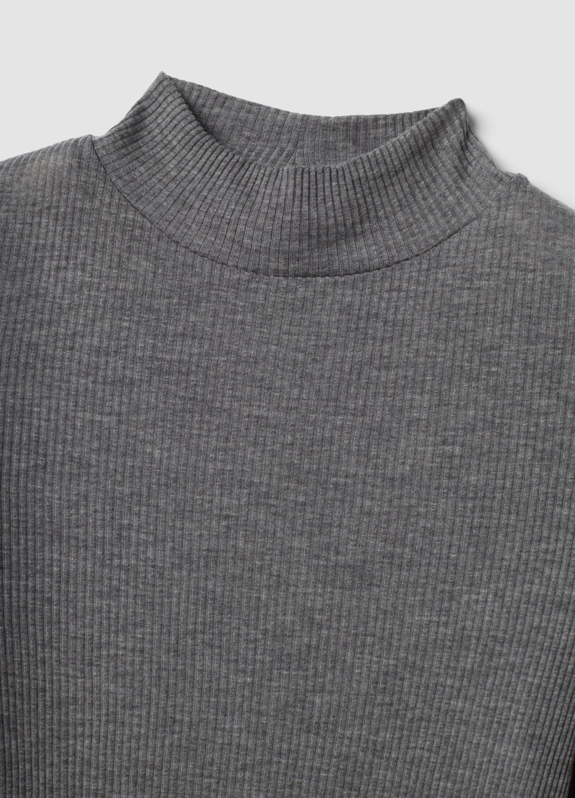 Grey ribbed lyocell and wool blend T-shirt, regular fit
