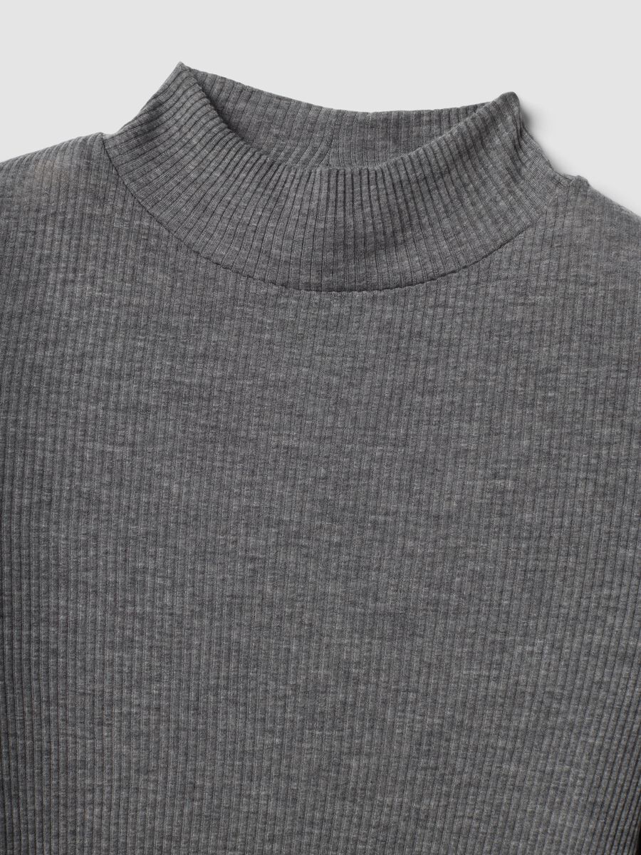 Grey ribbed lyocell and wool blend T-shirt, regular fit_1