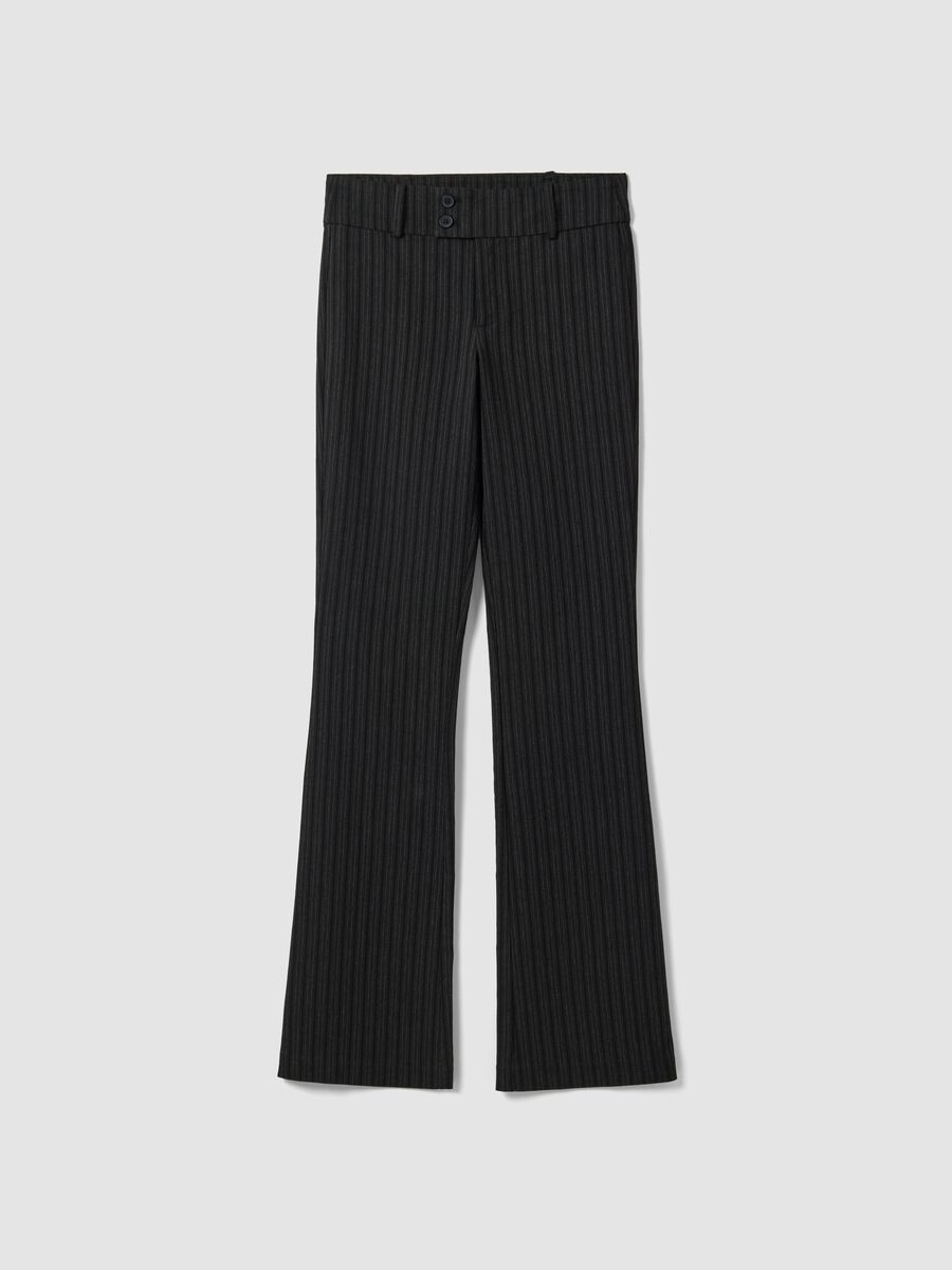 Black flared stretch viscose pinstripe trousers_4