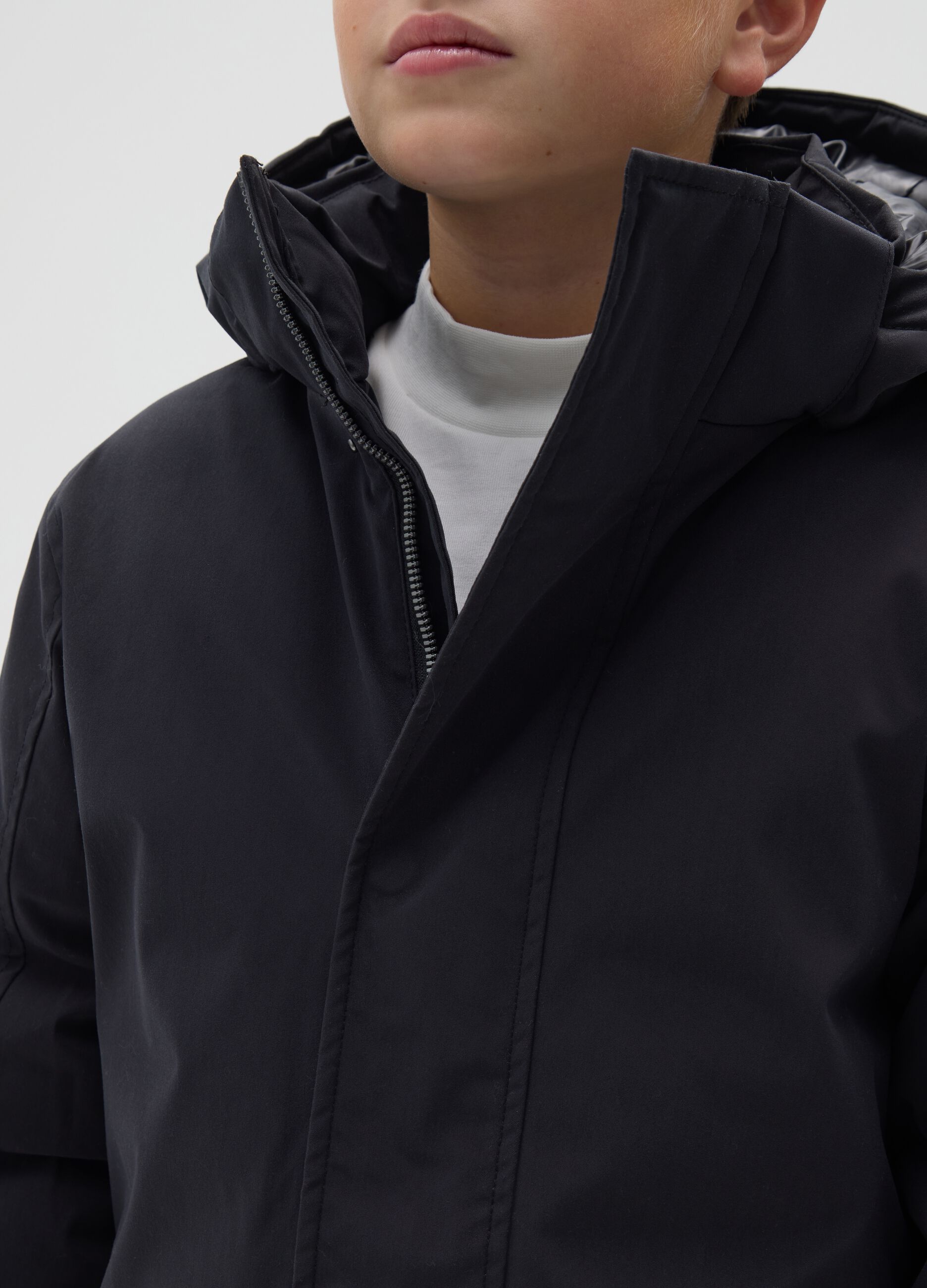 Black padded jacket with hood for boys regular fit
