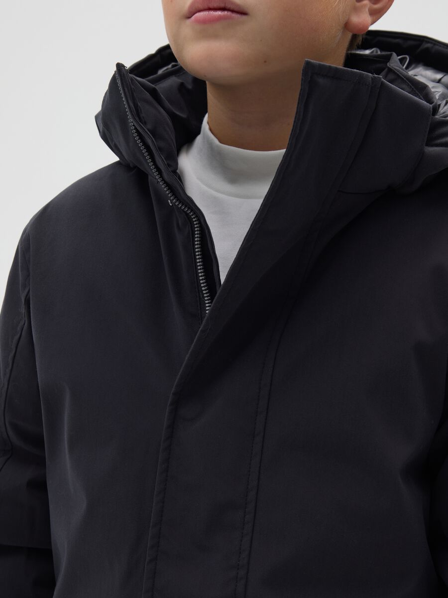Black padded jacket with hood for boys regular fit_2