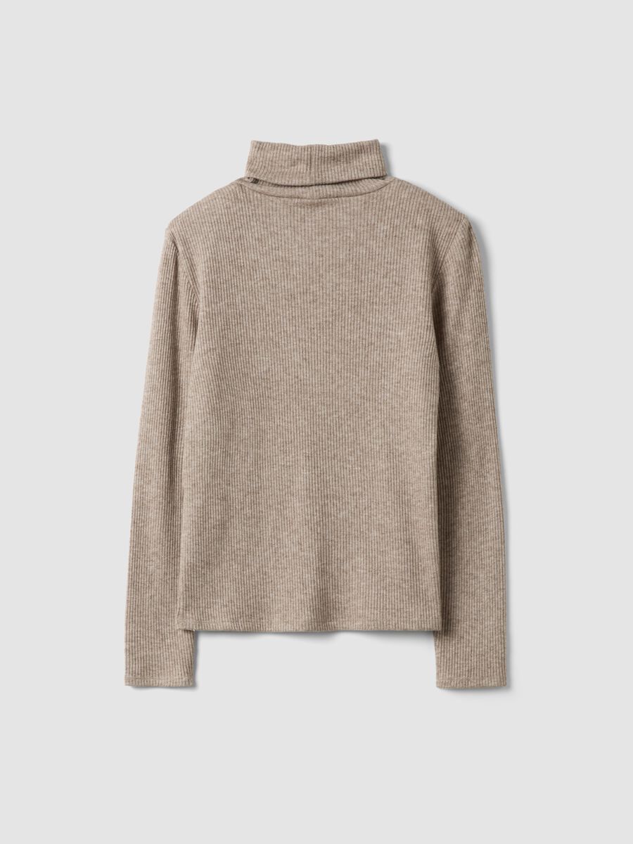 Maglia beige in misto viscosa a costine con girocollo_6