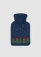 Blue hot water bottle with knitted cover_0