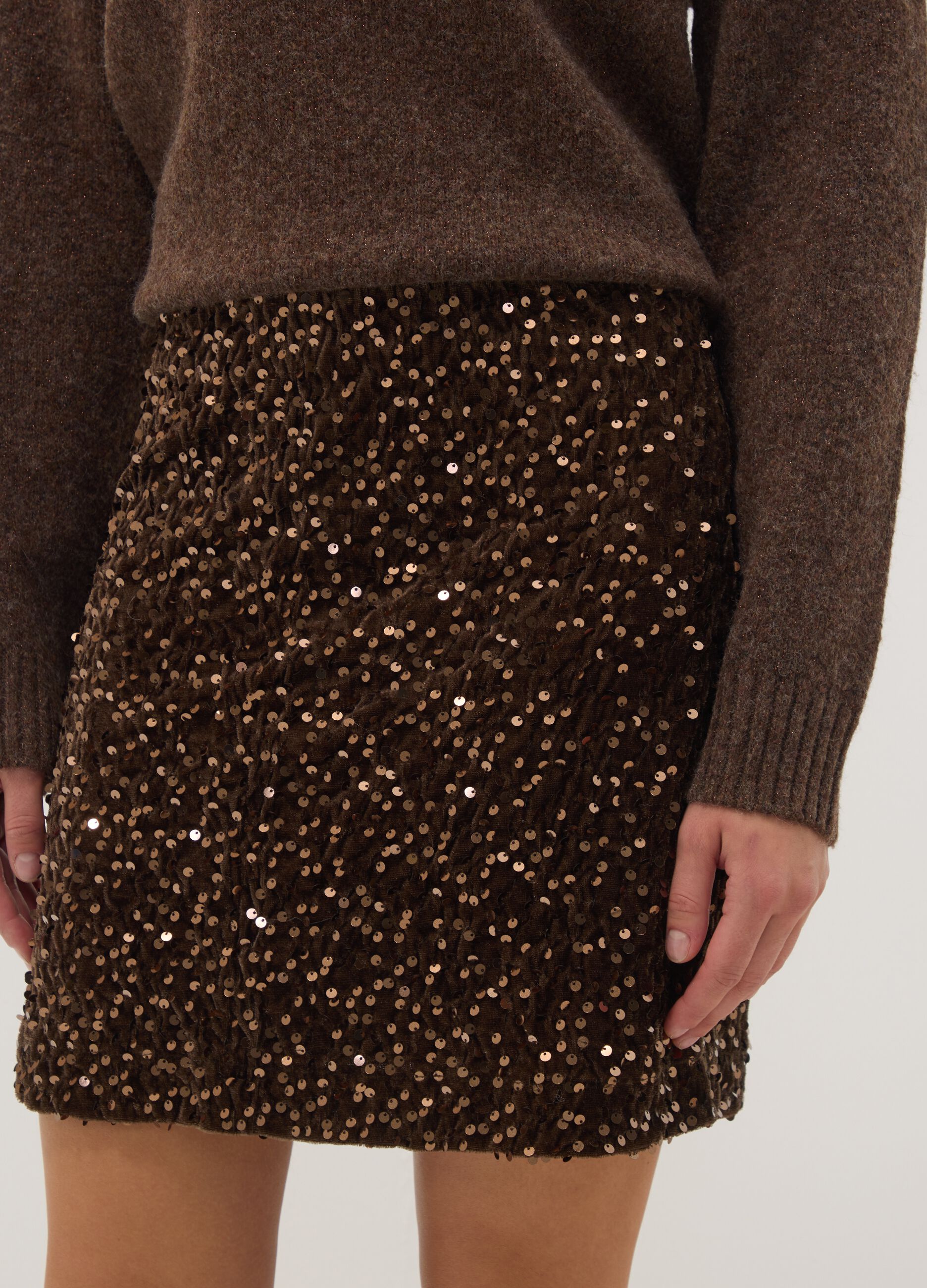 Short light-brown sequin skirt