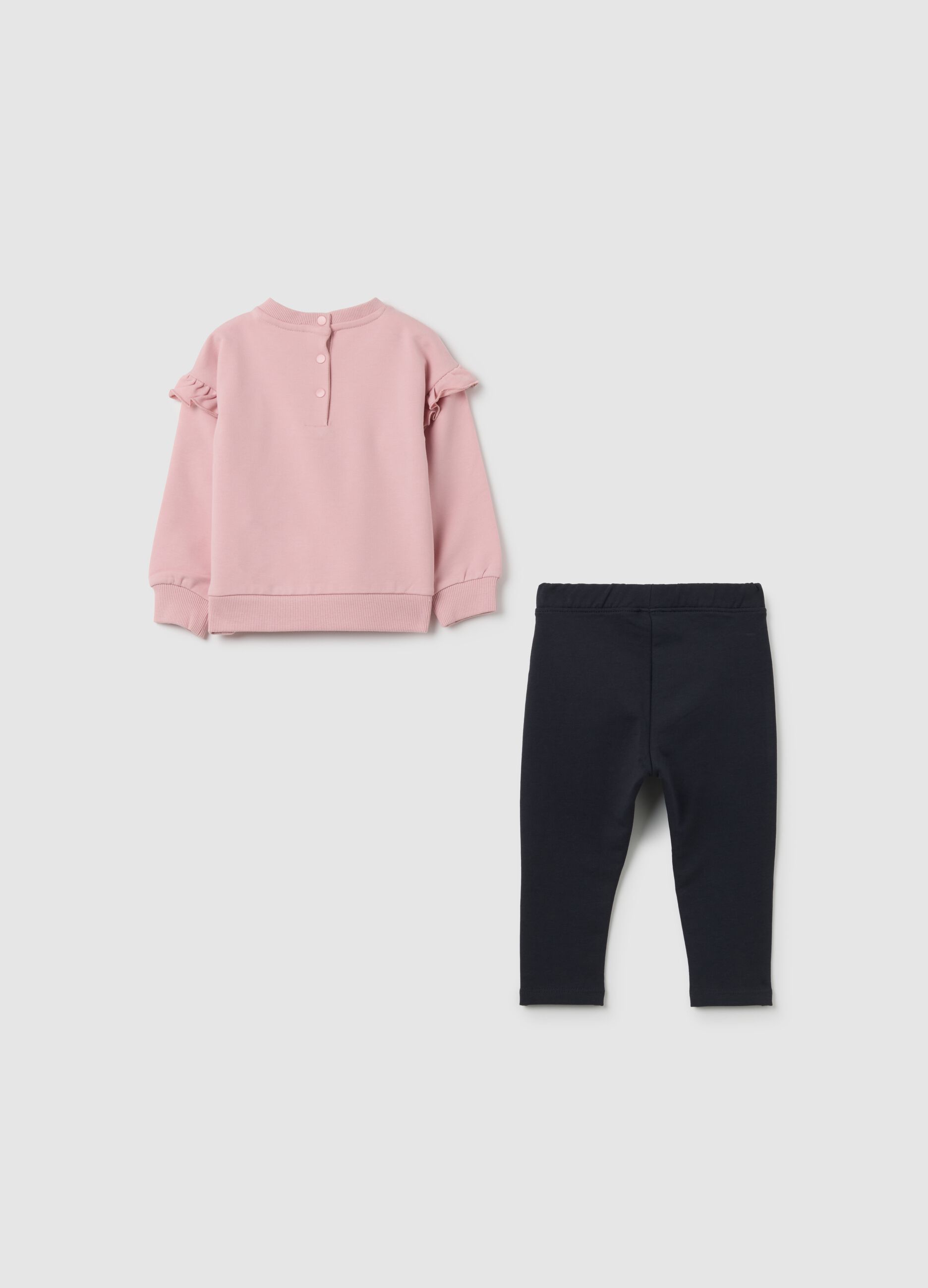 Pink stretch cotton sweatshirt and leggings set for girls