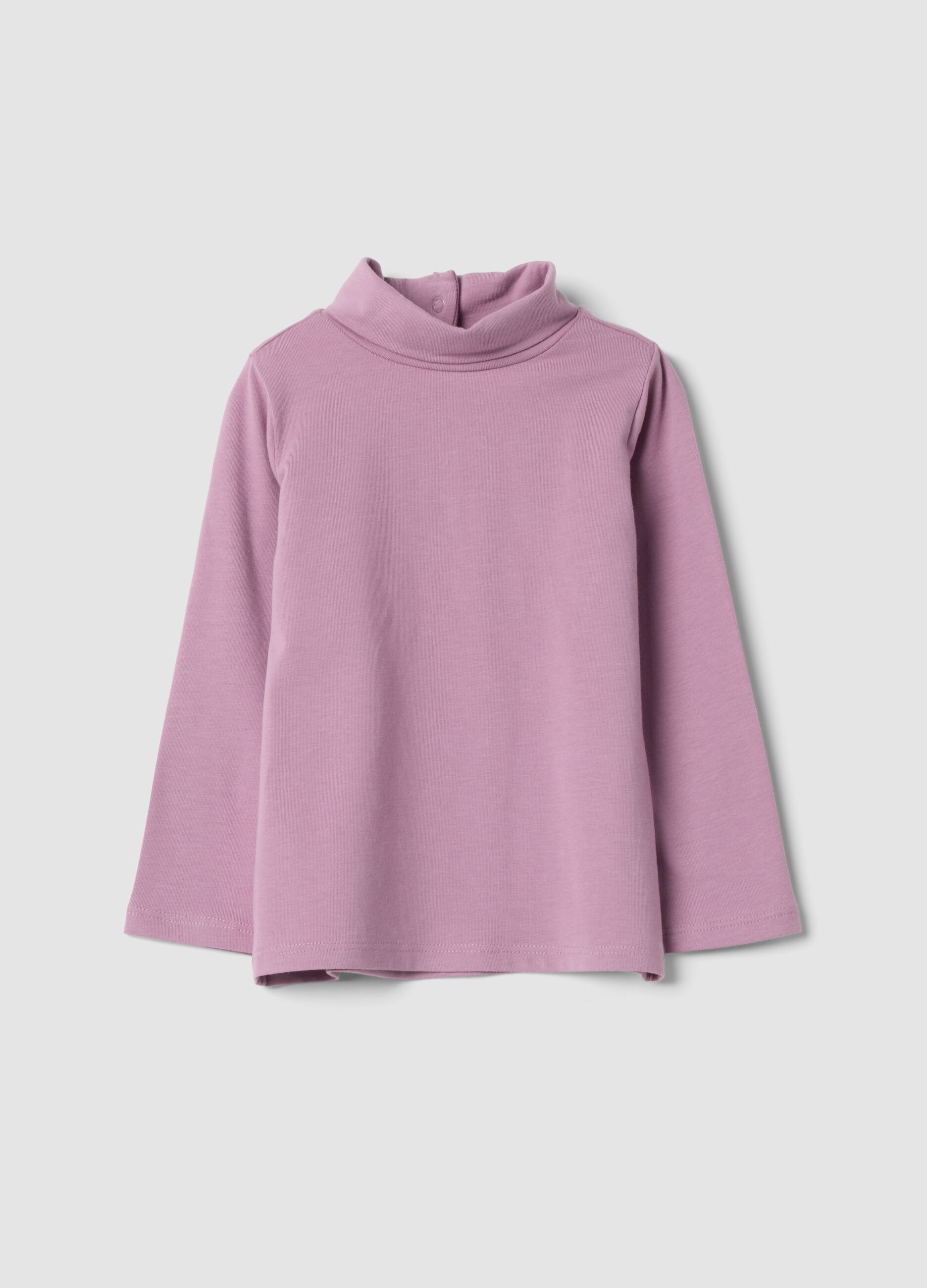 T-shirt viola in cotone organico elasticizzato con colletto rialzato