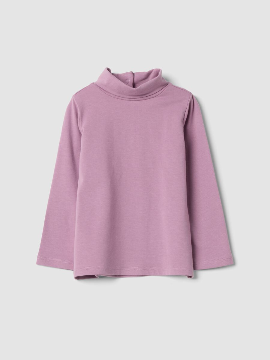 T-shirt viola in cotone organico elasticizzato con colletto rialzato_0