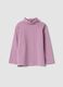 T-shirt viola in cotone organico elasticizzato con colletto rialzato_0