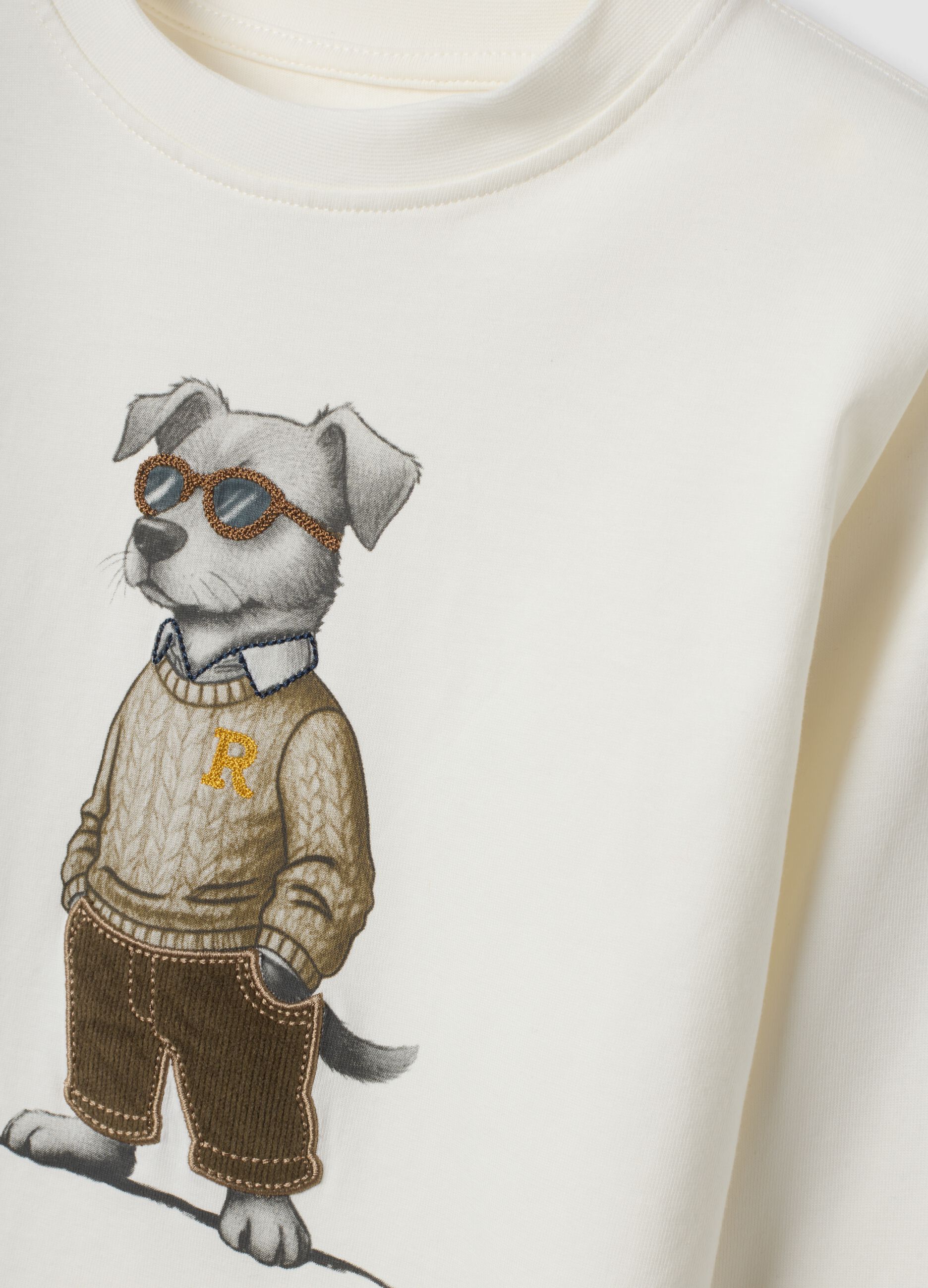 T-shirt bianco panna in puro cotone con girocollo
