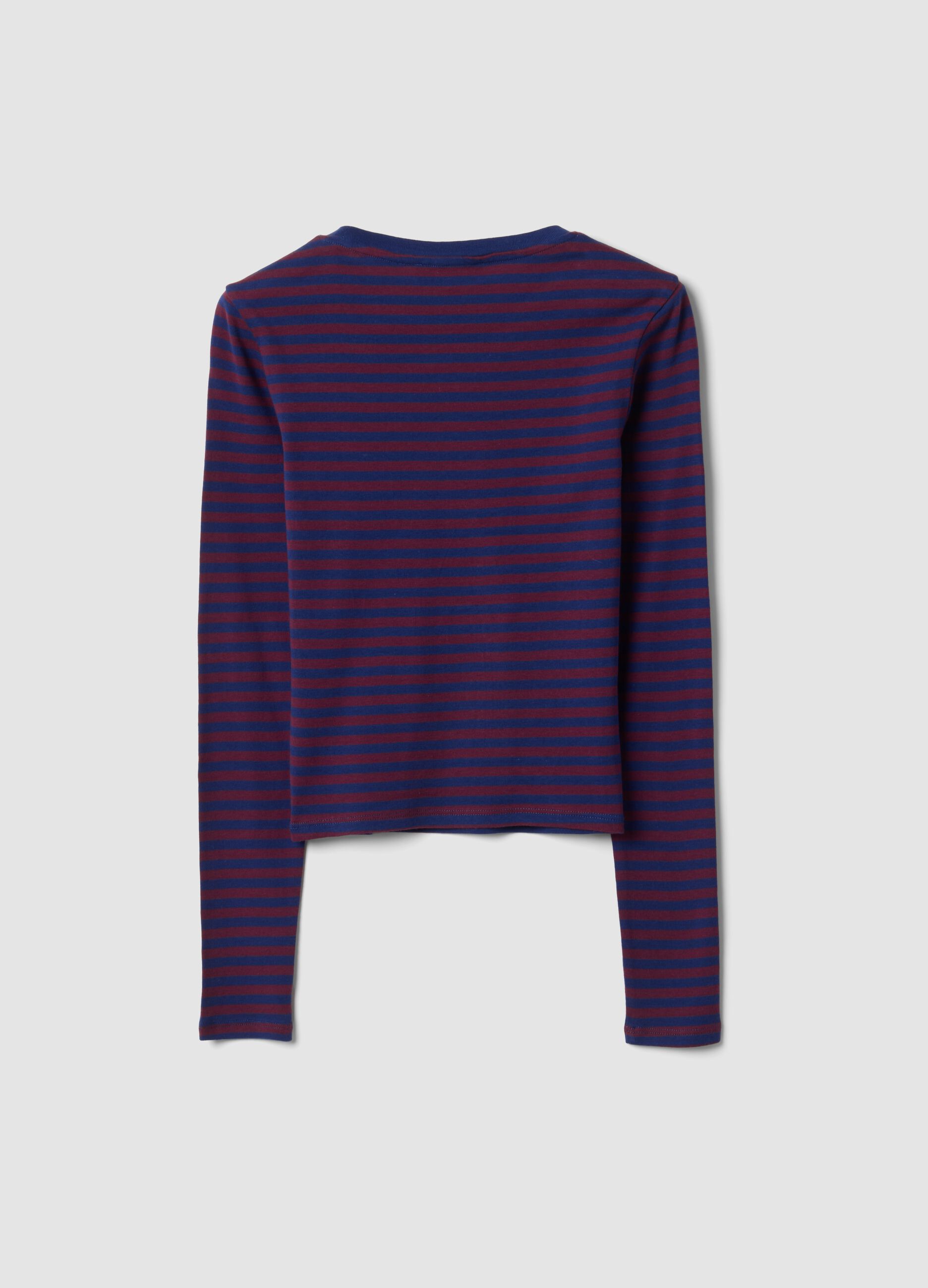 Purple pure cotton striped crew-neck T-shirt