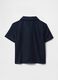 Navy blue short sleeve shirt with floral embroidery_2