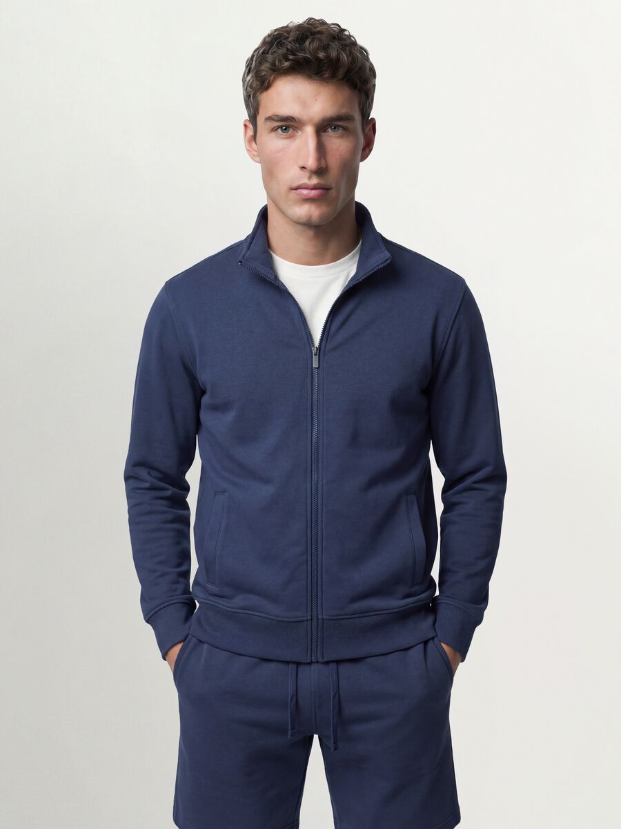 Grey cotton-blend sweatshirt with crew neck and zip, regular fit_0