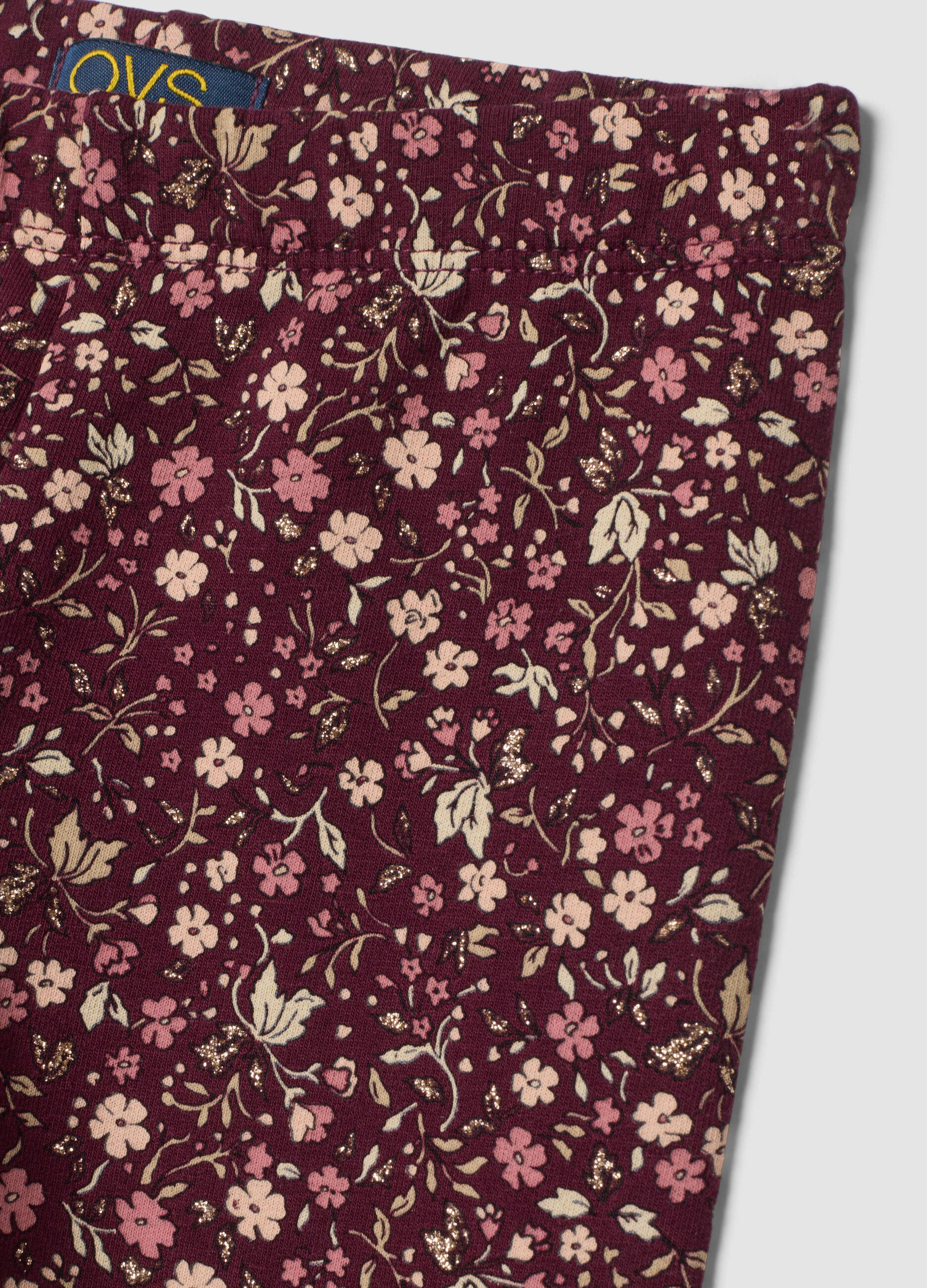 Leggings viola skinny in cotone organico elasticizzato con fantasia floreale