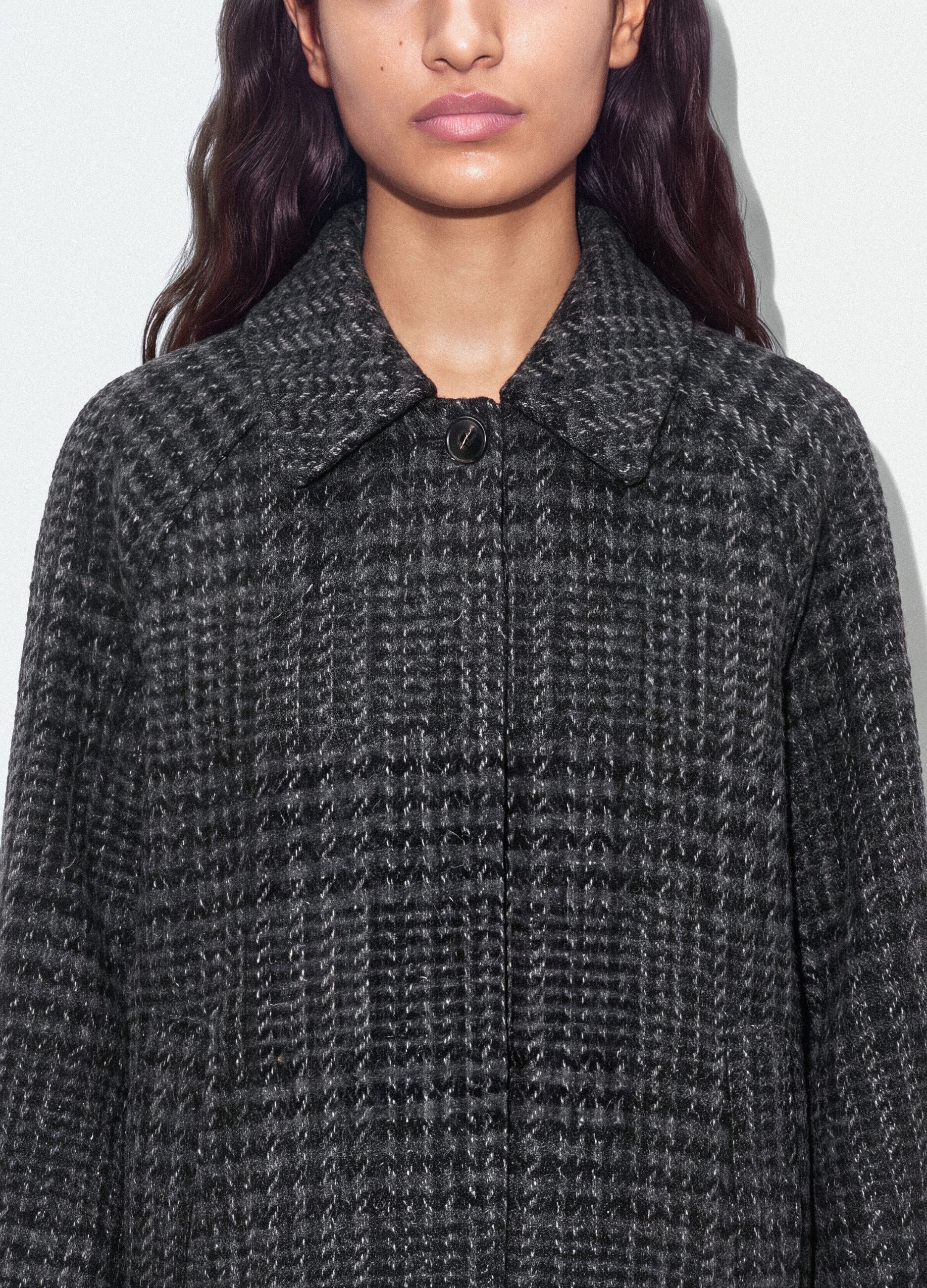 Cappotto grigio in misto lana a fantasia pied de poule