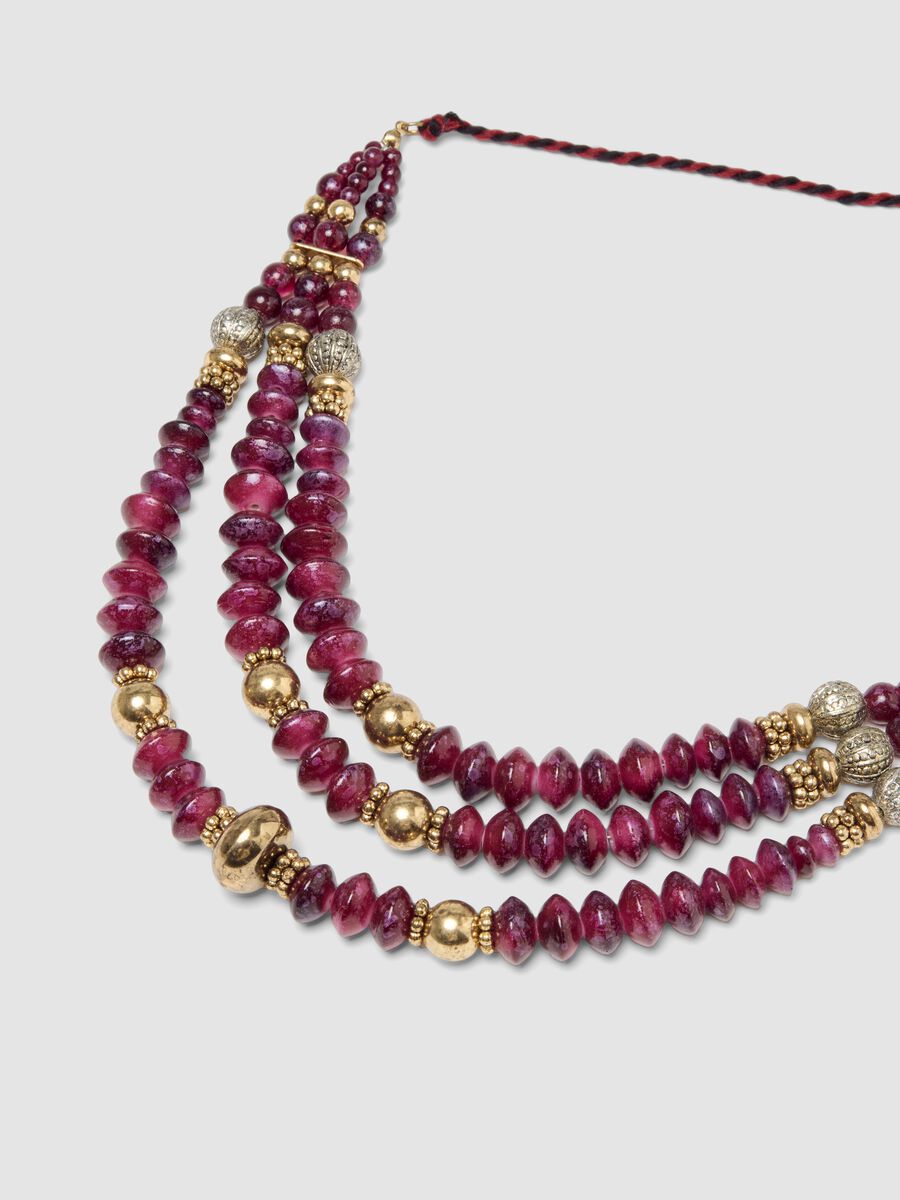 Three-strand wine-purple beaded necklace_1