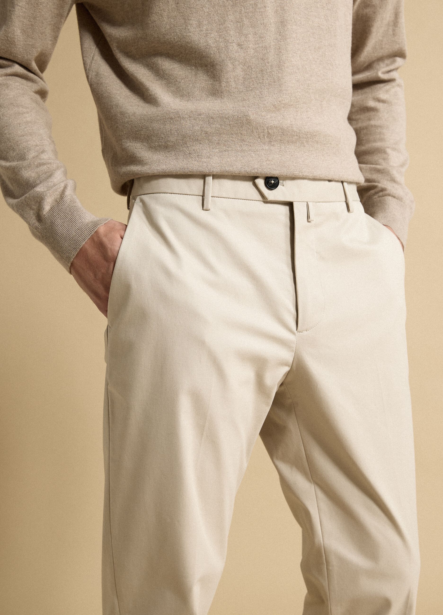 Beige regular-fit stretch cotton twill chino trousers