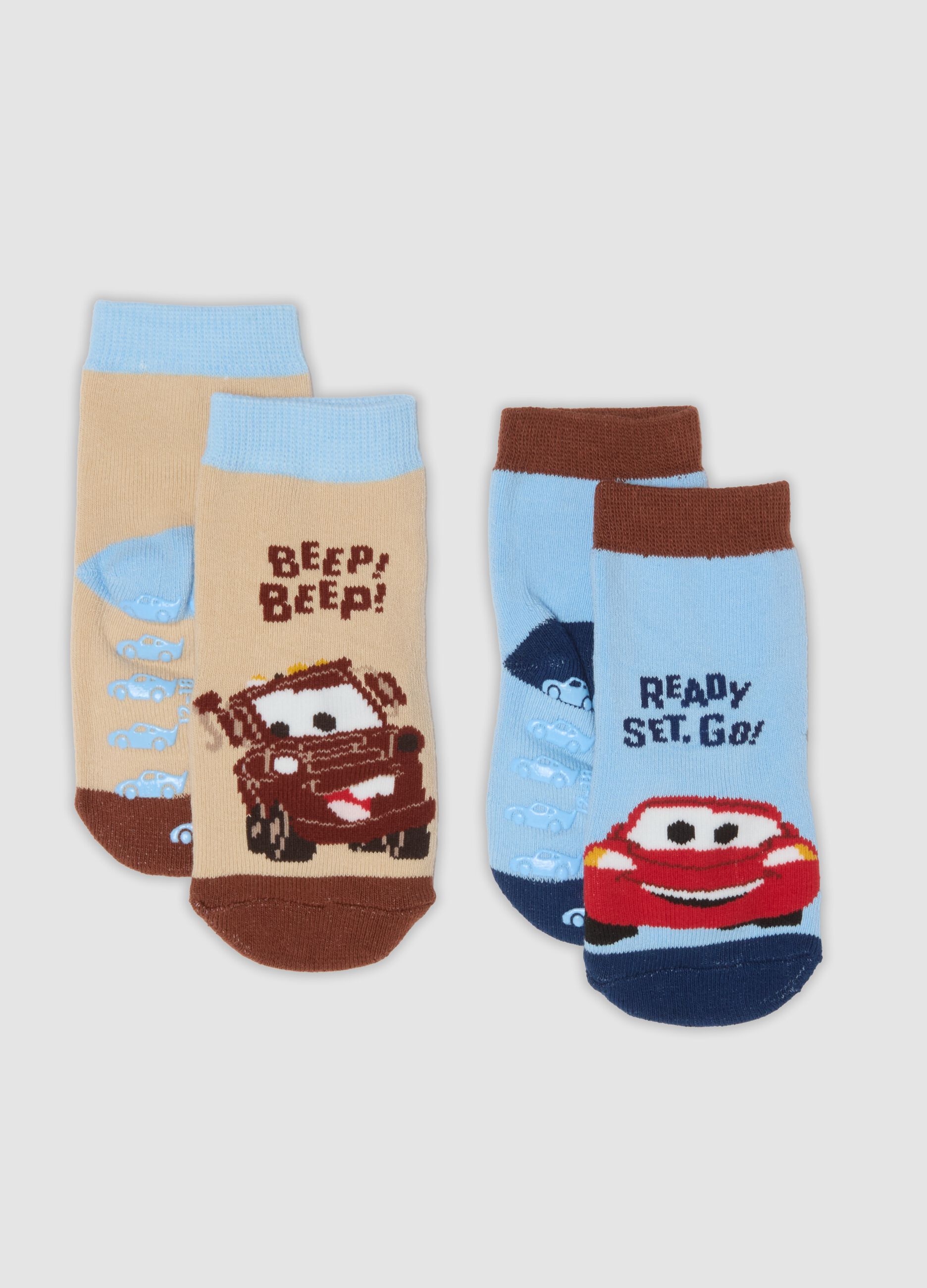 2-pack of non-slip organic stretch cotton socks with Cars print
