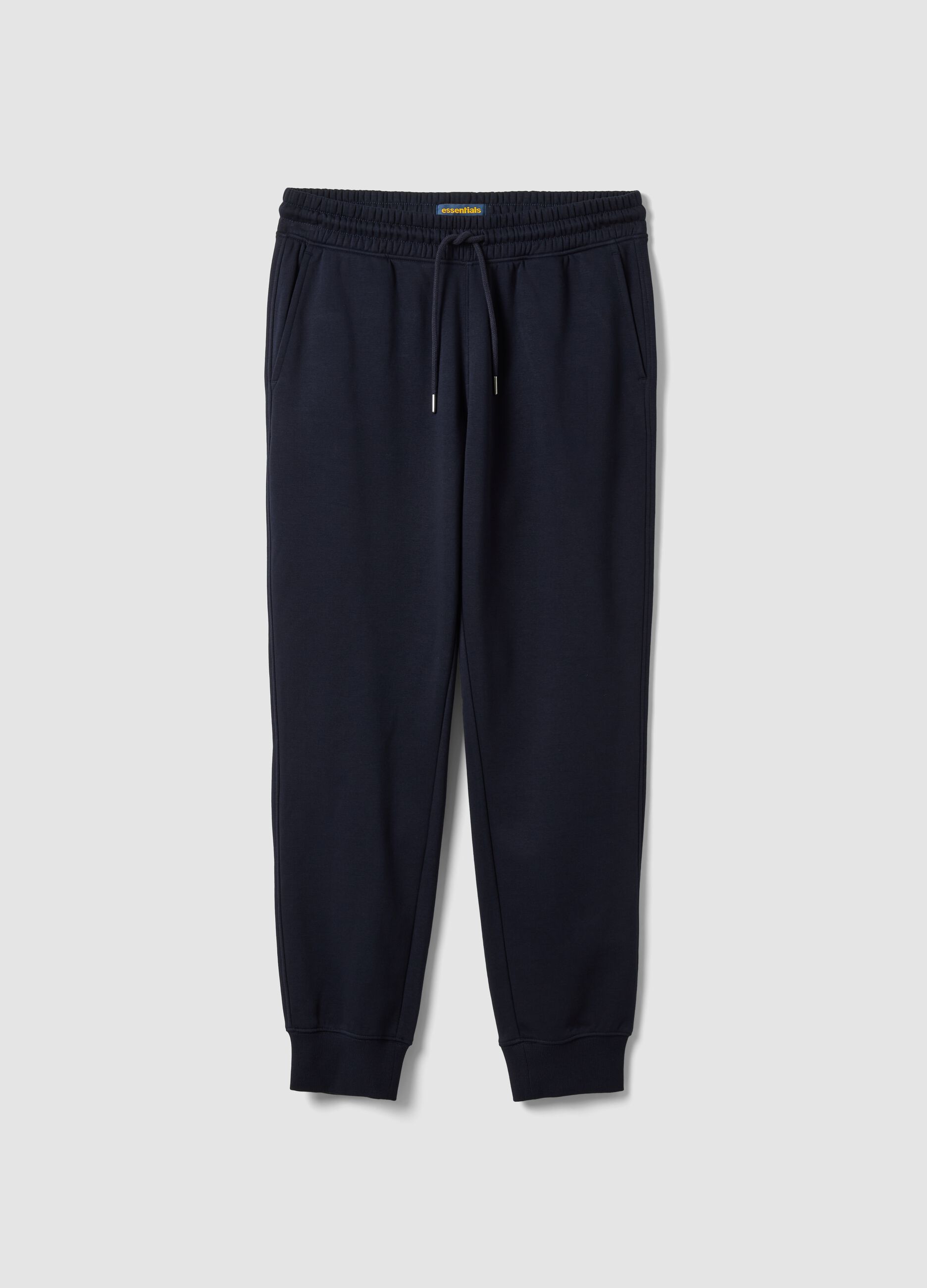 Blue cotton-blend joggers with cuffed hem and drawstring