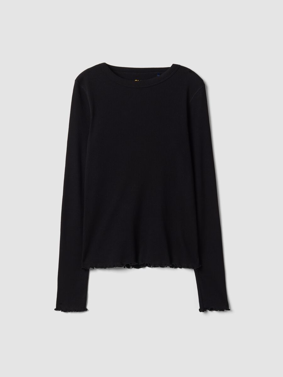 T-shirt nera in puro cotone a maniche lunghe girocollo regular fit_4