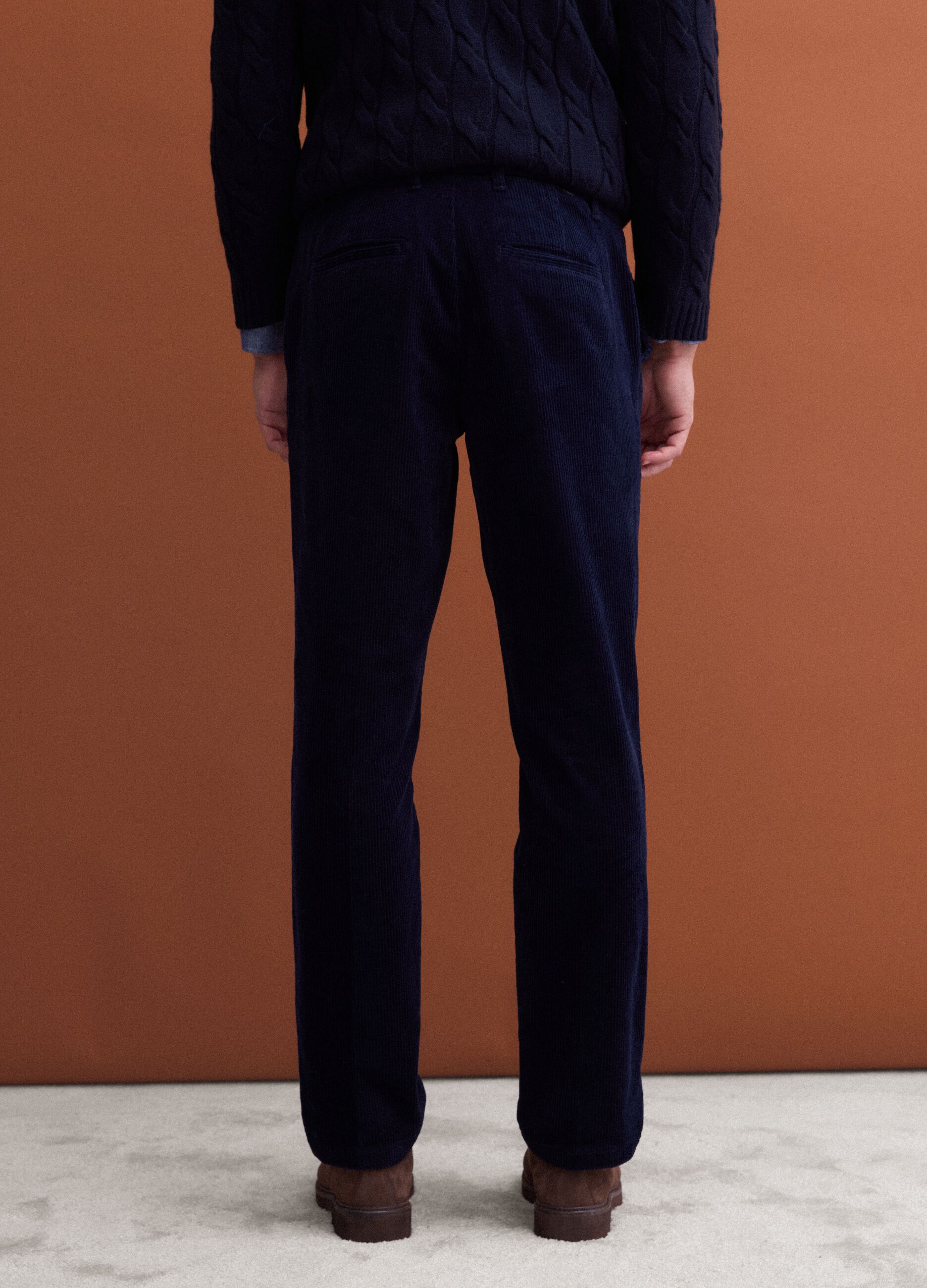 Navy stretch cotton corduroy regular-fit chino trousers