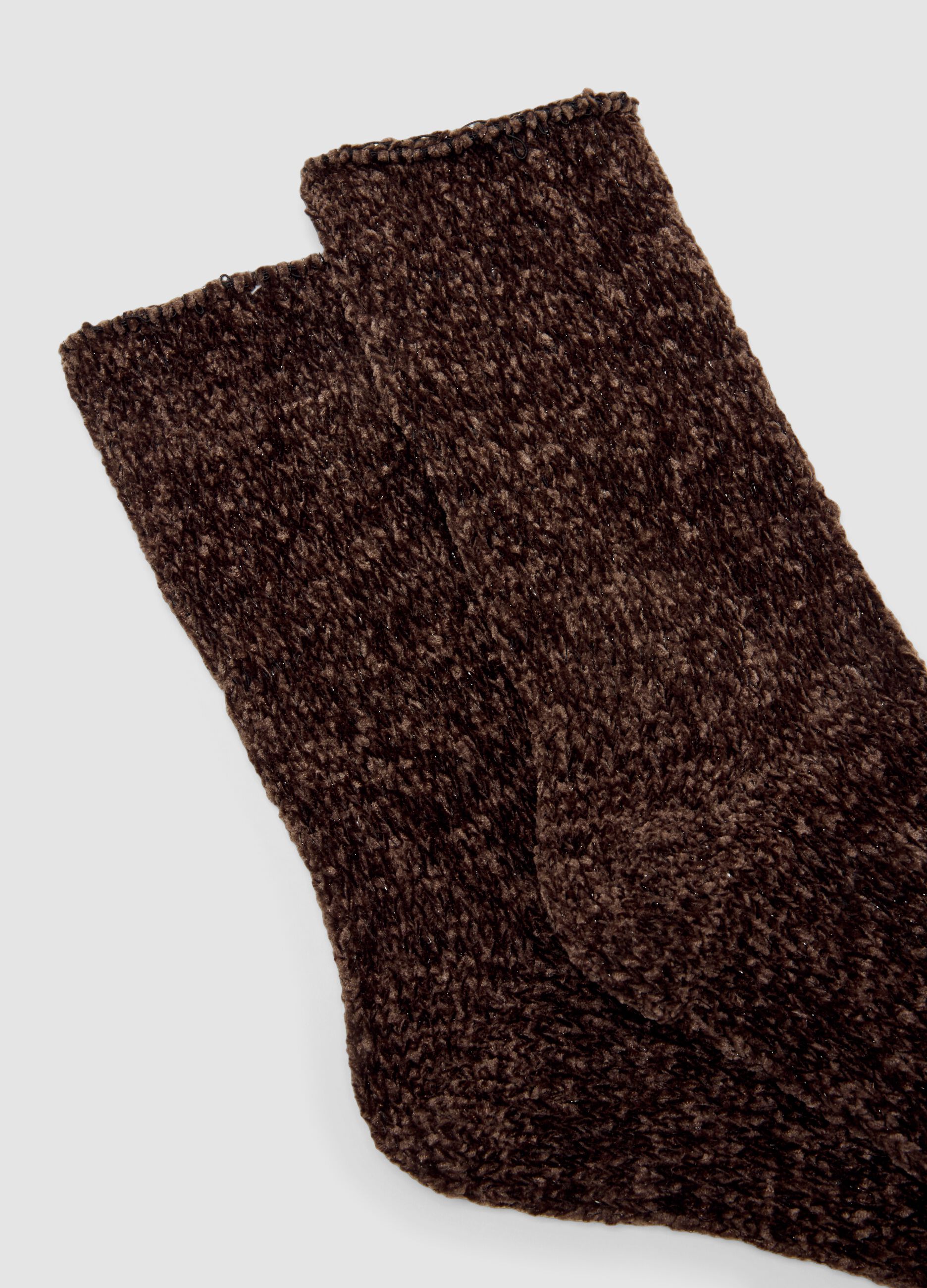 Brown boucl&eacute;-effect stretch-fabric socks