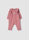 Pink organic cotton sleepsuit with ruffles and chest embroidery_0