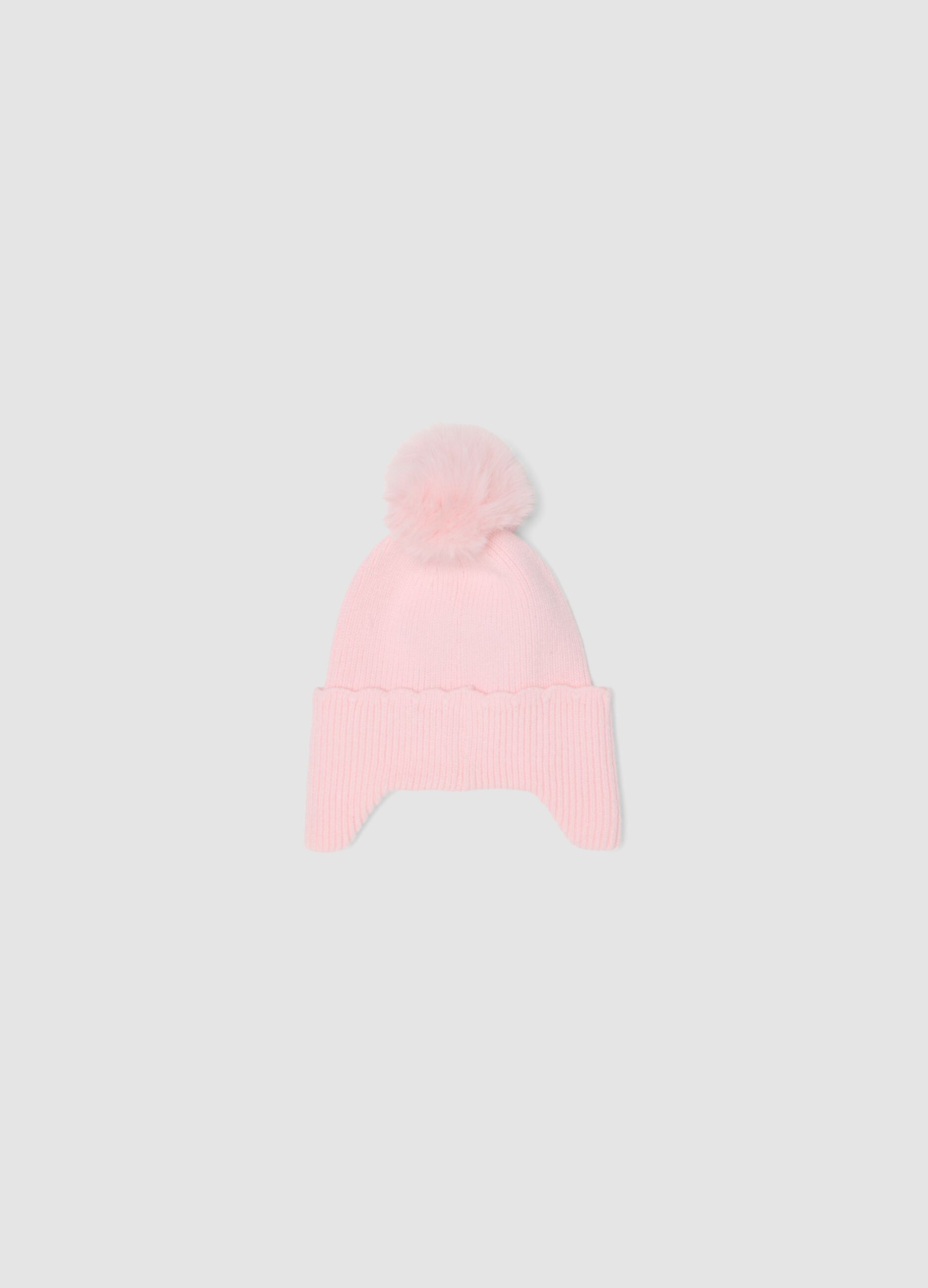 Pink viscose-blend beanie with pom‑pom and Minnie embroidery