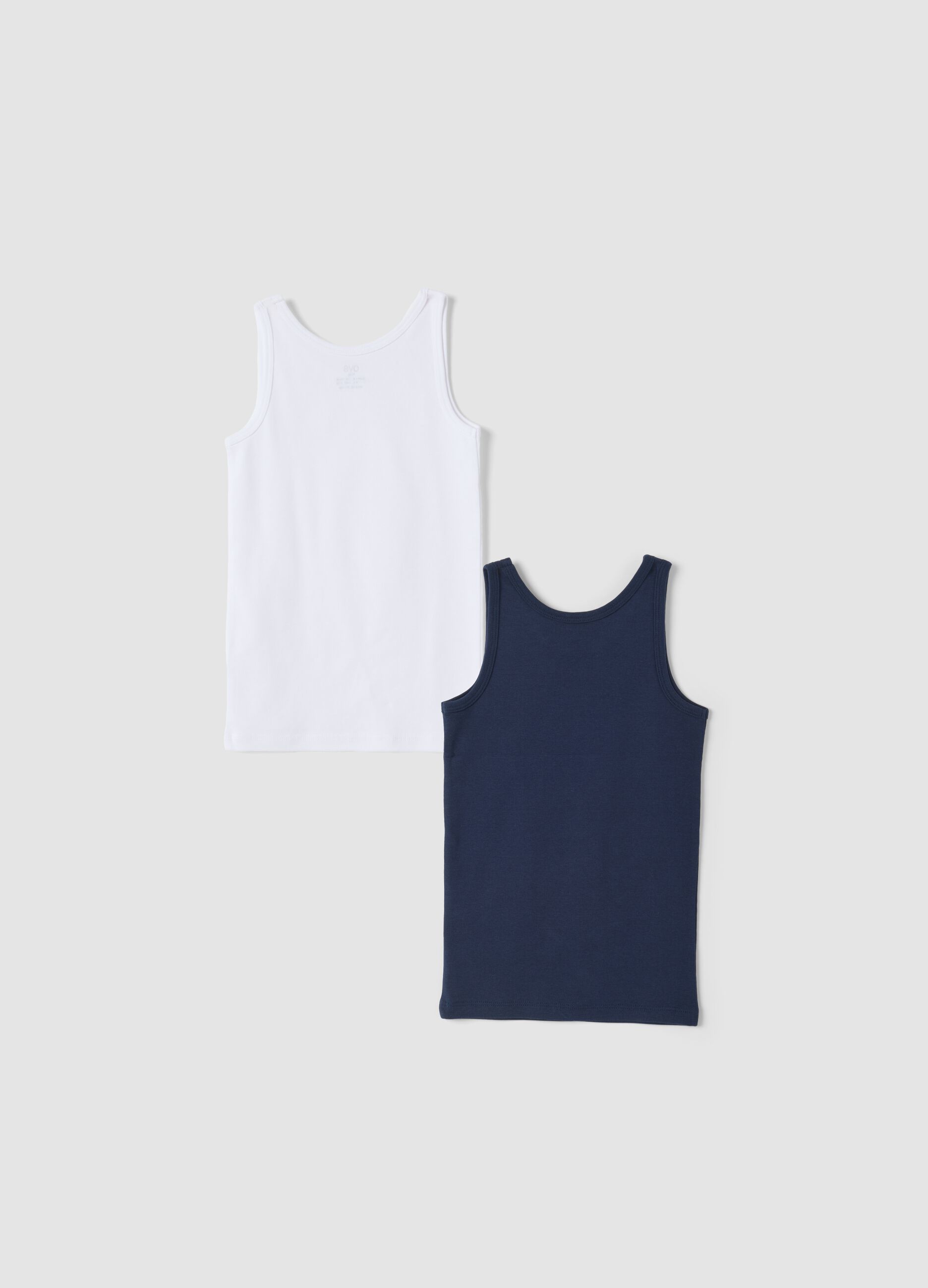2-pack white and blue organic cotton crew-neck vests