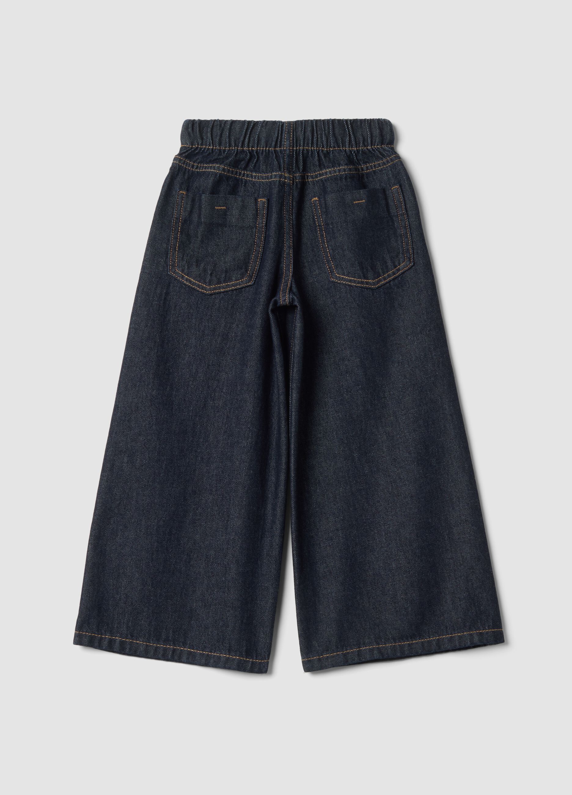 Dark blue wide-leg pure cotton jeans