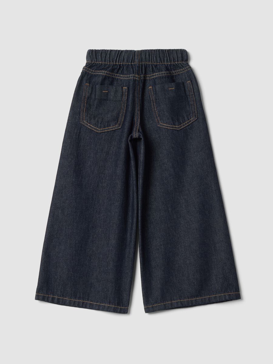 Dark blue wide-leg pure cotton jeans_1